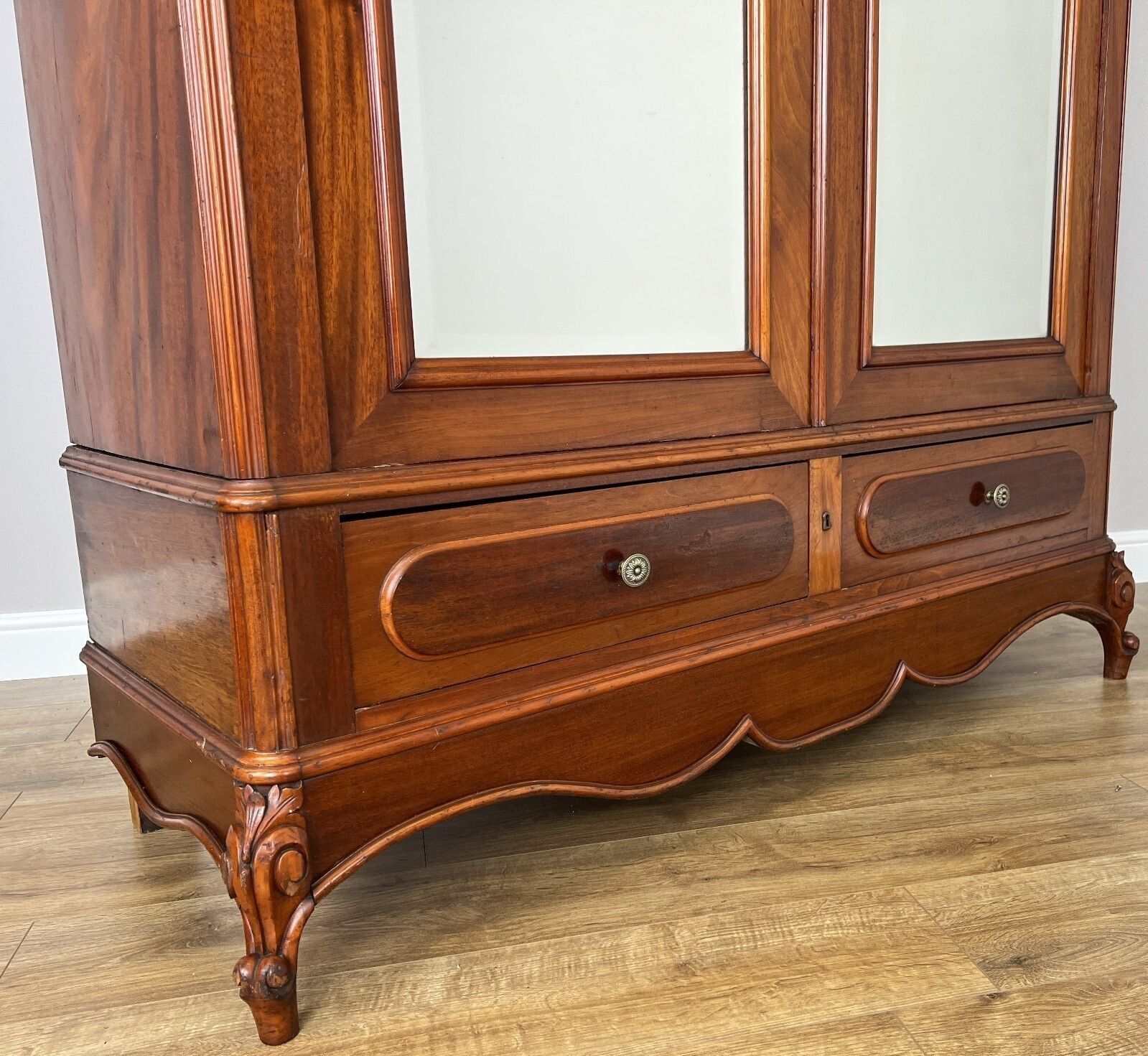 Wardrobe Antique French Two Door Mahogany Mirrored Carved Armoire Lot 6152 photo Furniture