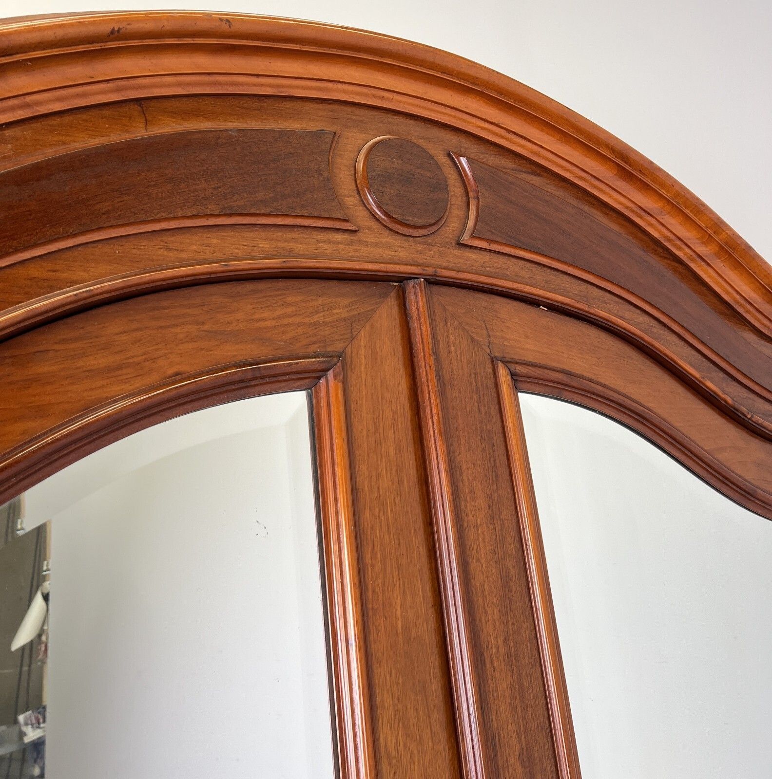 Wardrobe Antique French Two Door Mahogany Mirrored Carved Armoire Lot 6152 photo vintage