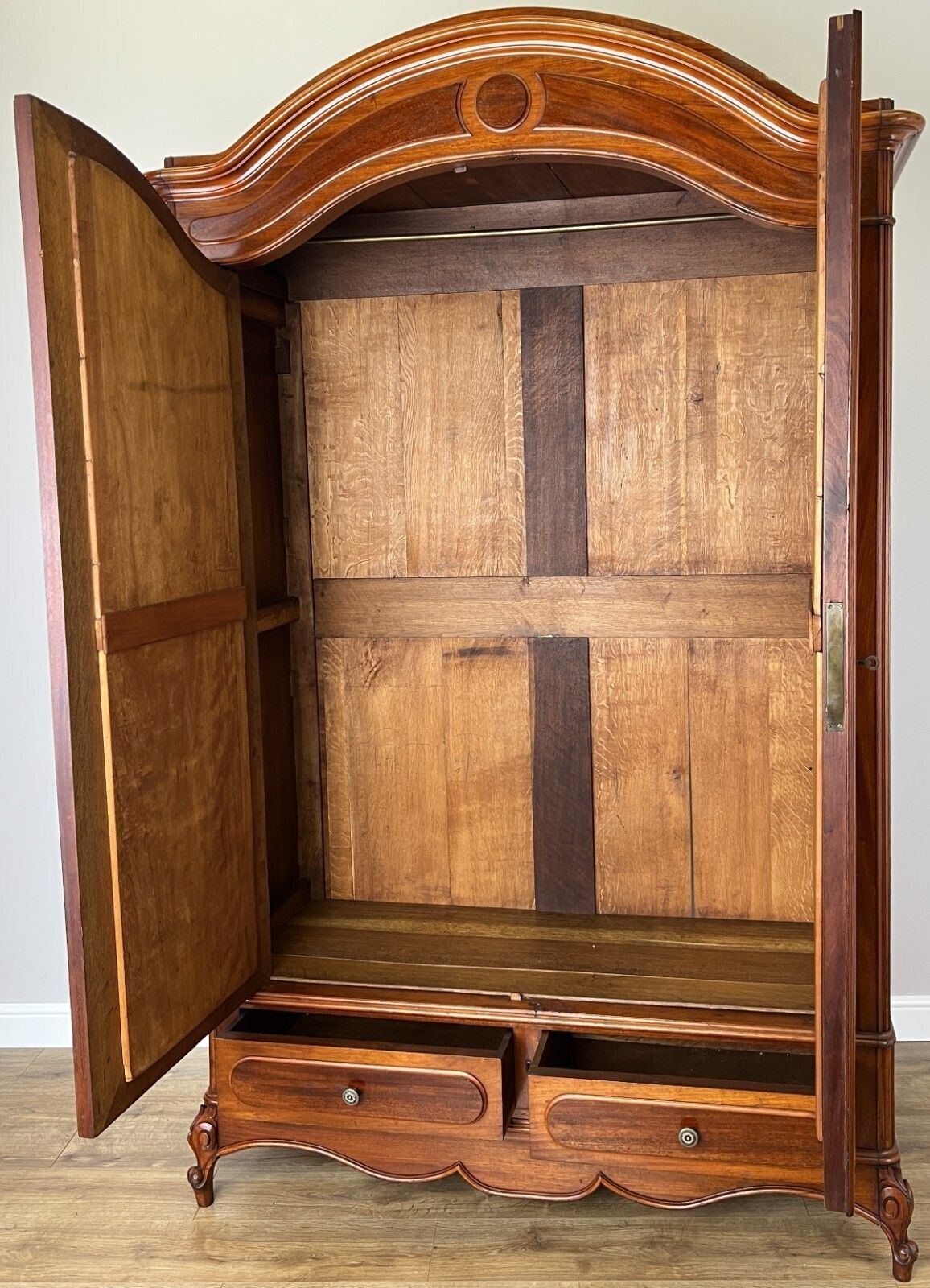 photo vintage Wardrobe Antique French Two Door Mahogany Mirrored Carved Armoire Lot 6152