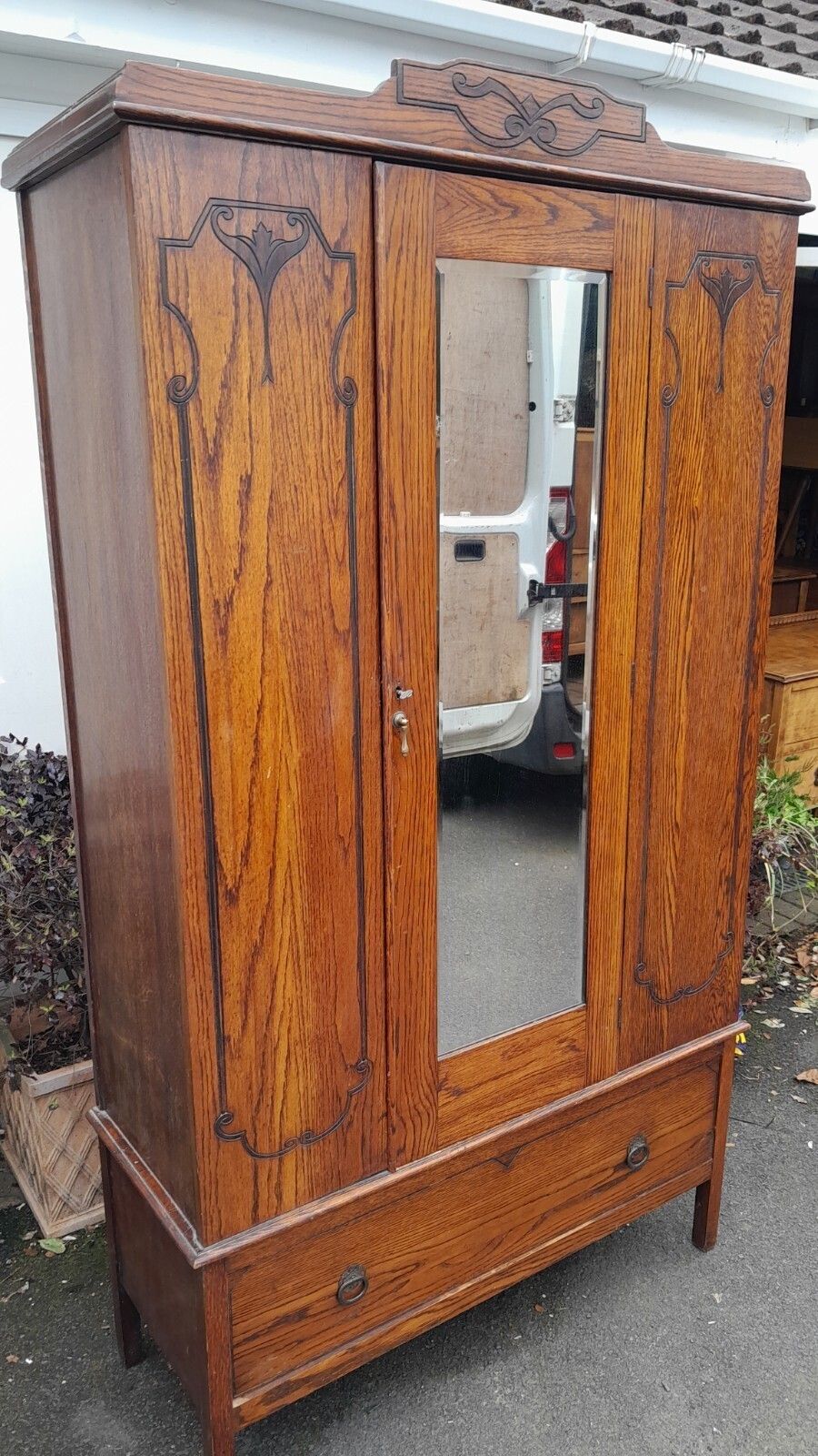 Antique Solid Oak 1940s Freestanding 1 Door Wardrobe With Drawer photo furniture