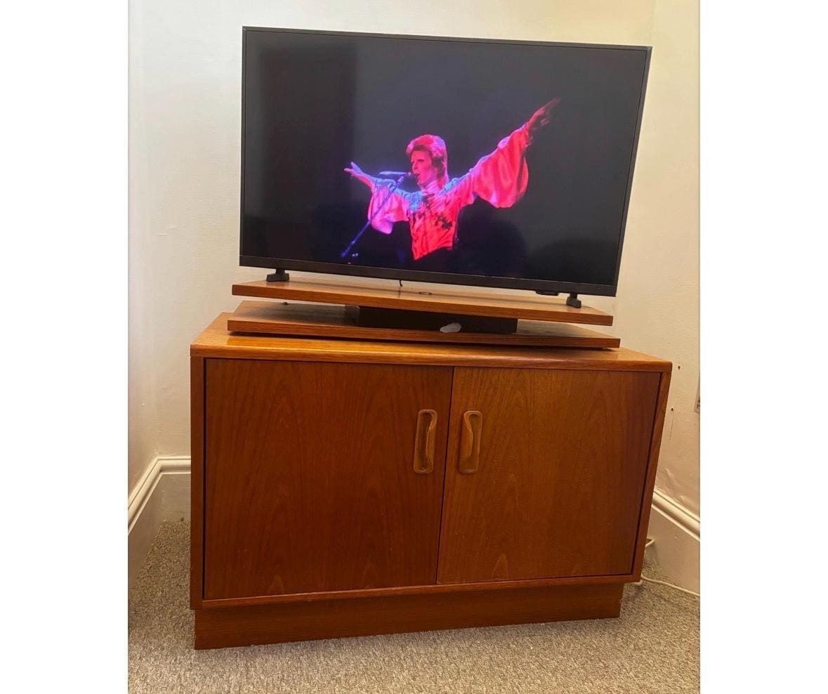 Mid Century G Plan Fresco Tv Stand Swivel Top Vinyl Storage Unit Teak photo for sale