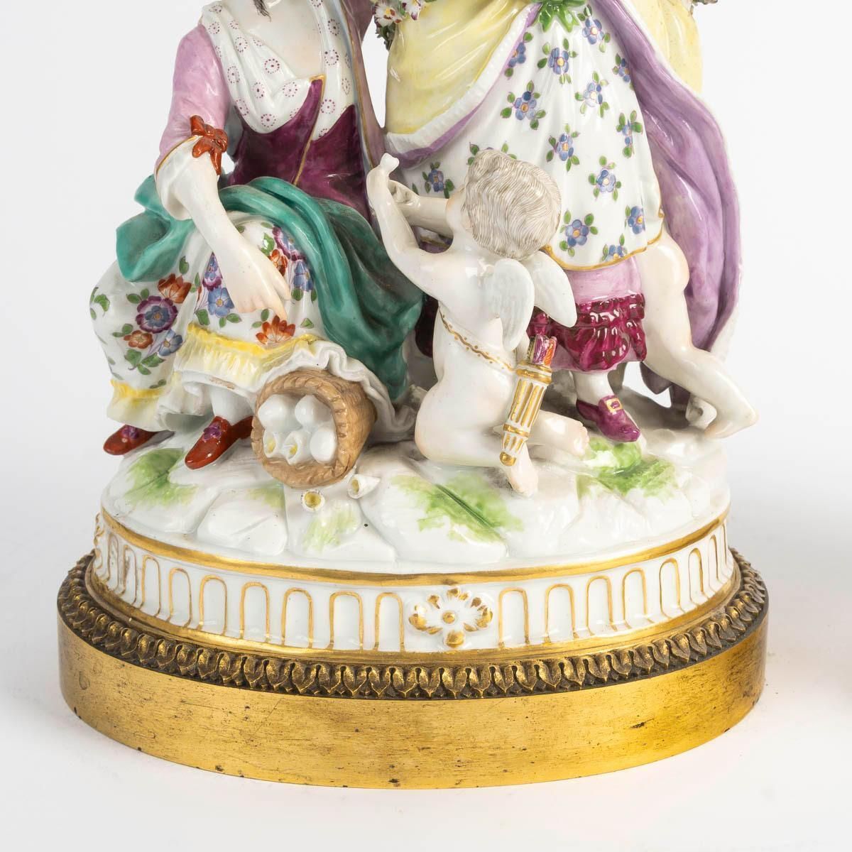 Pair Of Figurines, Meissen Porcelain Sculptures, 19th Century. photo for sale