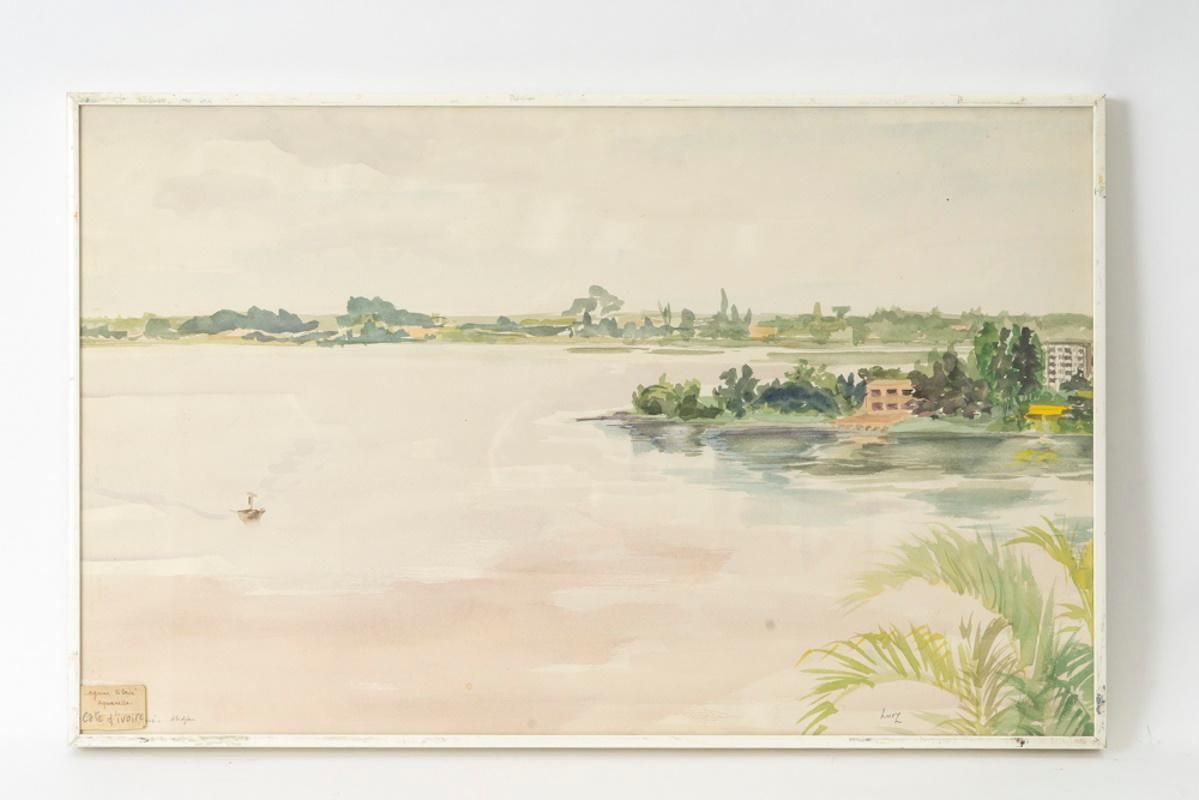Framed Watercolor On Paper Under Glass By Evelyne Luez. photo furniture