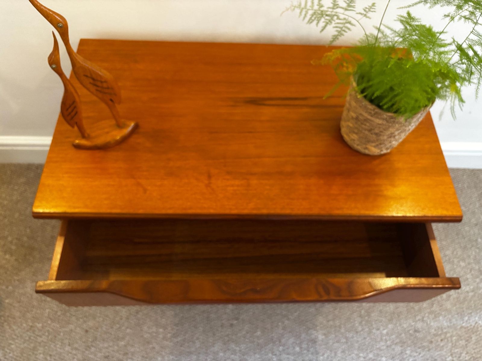 Mid Century Teak Tv Stand Storage Unit Drawers Pull Out Shelf photo for sale