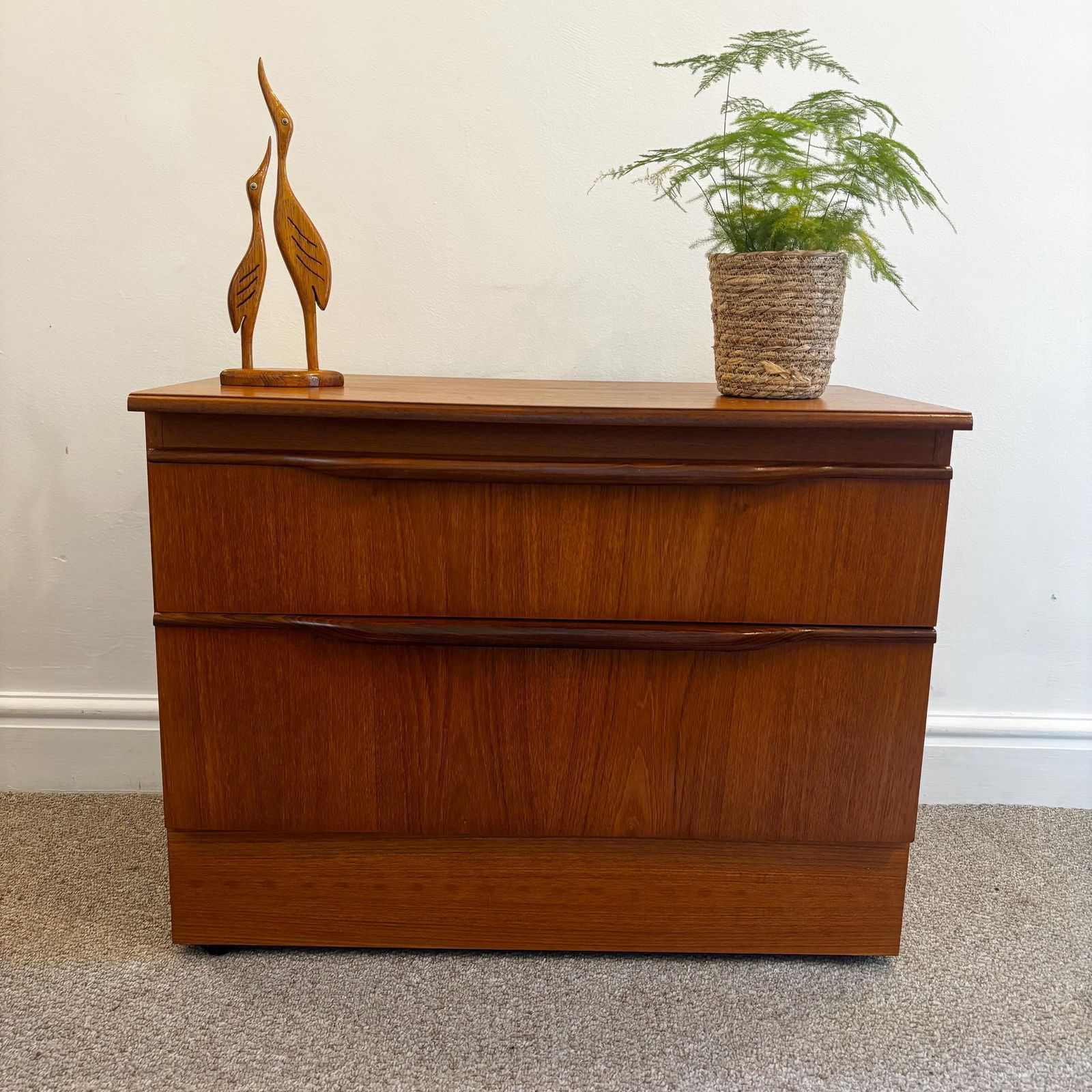 Meubels Mid Century Teak Tv Stand Storage Unit Drawers Pull Out Shelf photo
