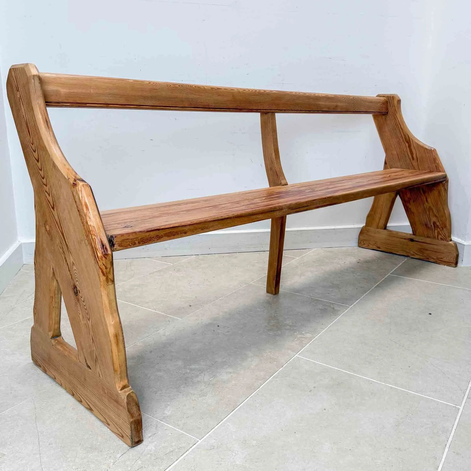 Antique Pitch Pine Open Back Church Pew
