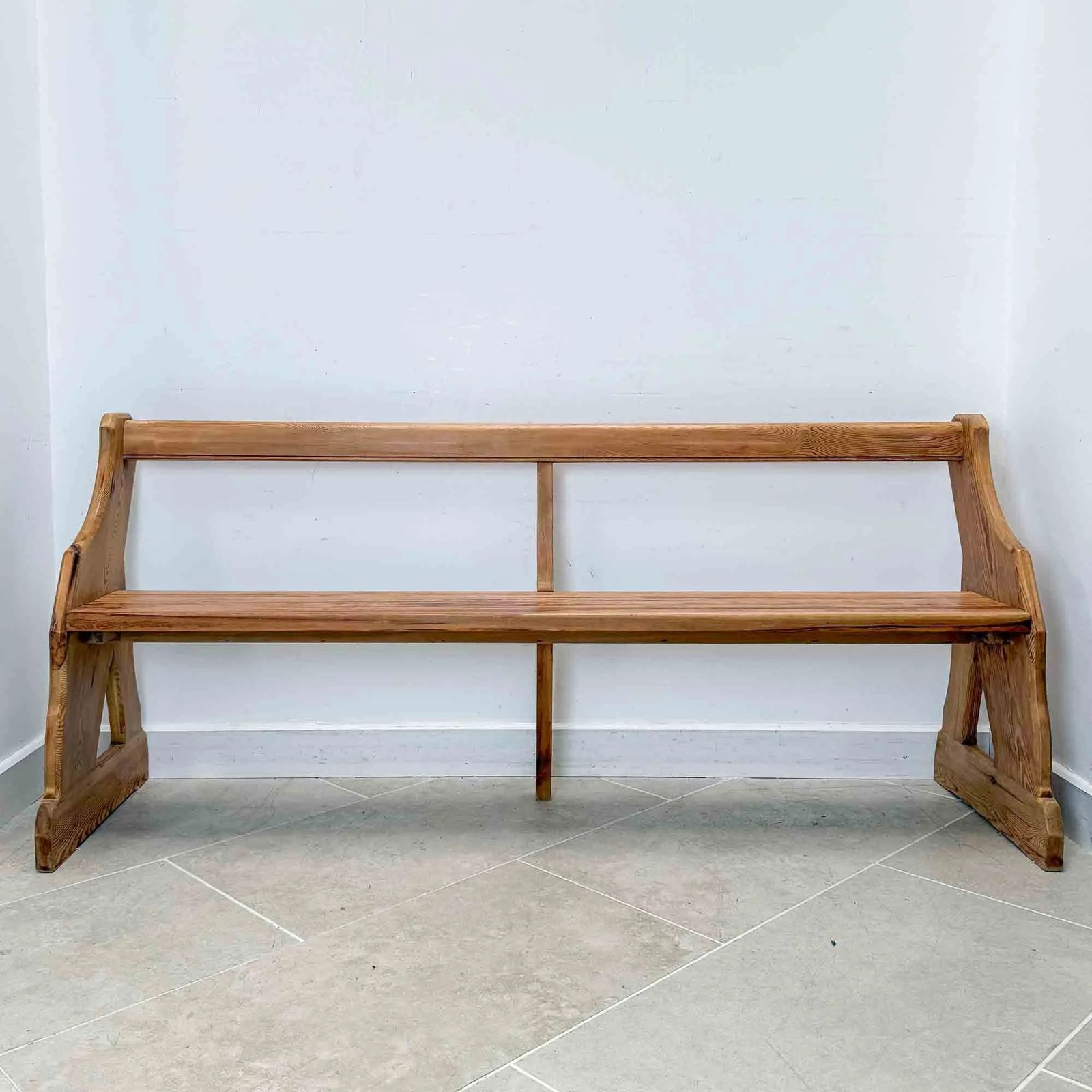 Antique Pitch Pine Open Back Church Pew photo for sale