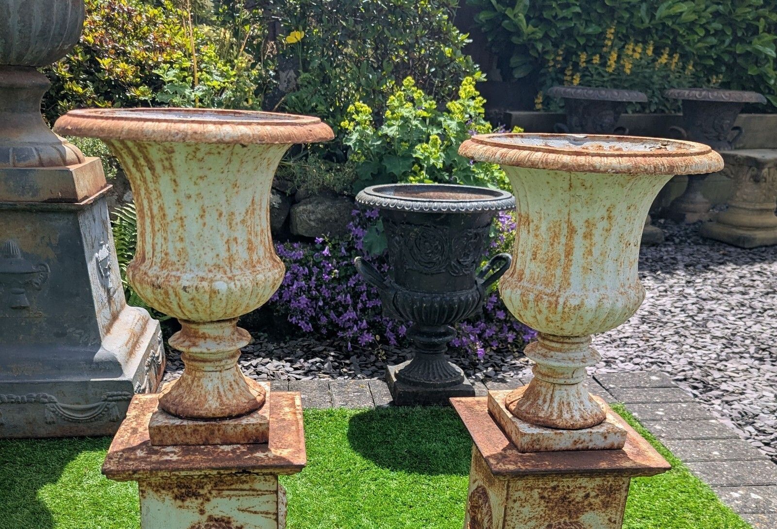 Vintage 20th Century Small Cast Iron Campana Urns photo for sale