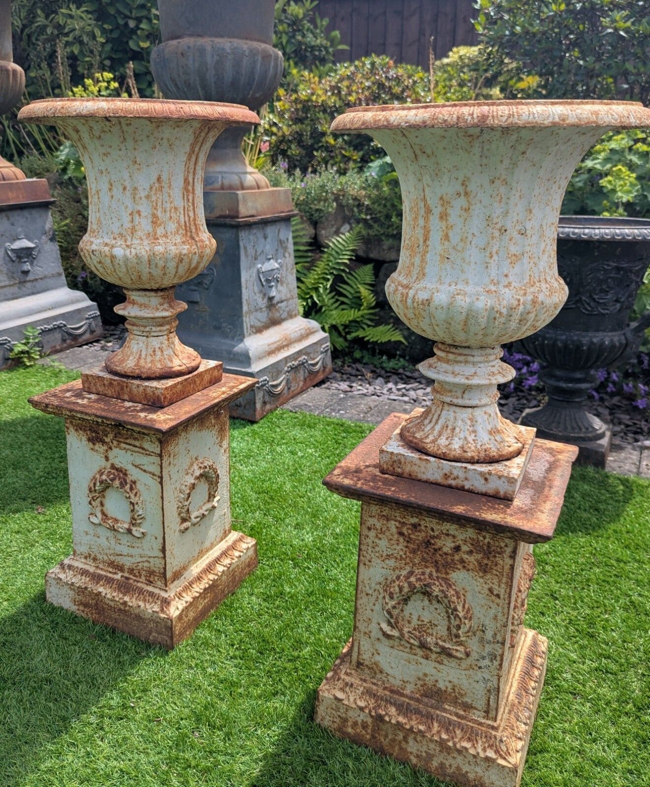 Vintage 20th Century Small Cast Iron Campana Urns photo 458.0