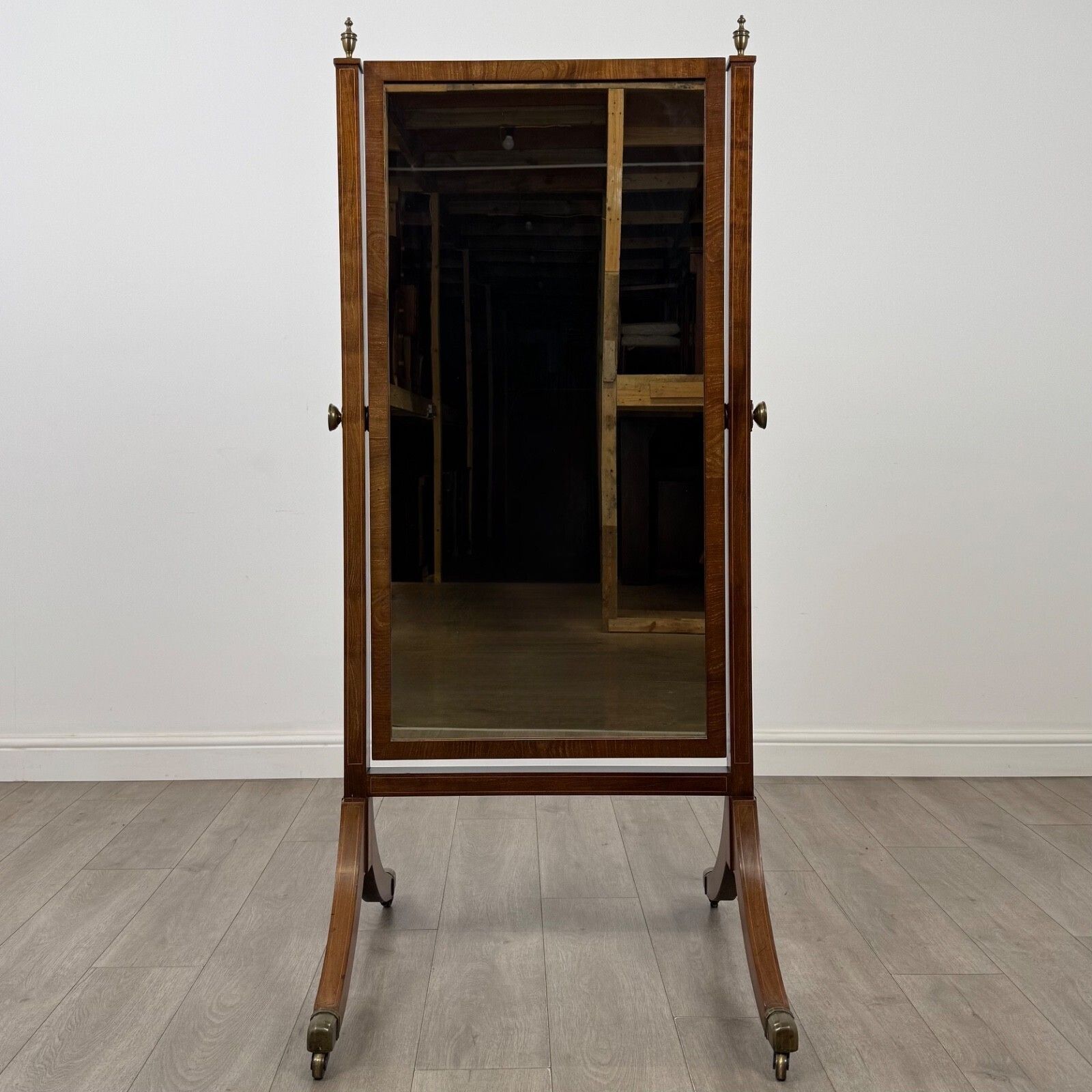 photo for sale Antique 20th Century Edwardian Cheval Mirror In Mahogany