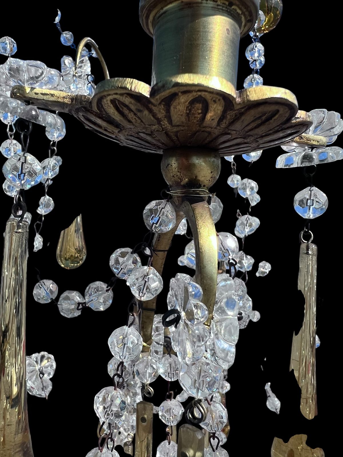 A Three Light Italian Antique Chandelier With Coloured Crystals photo buy