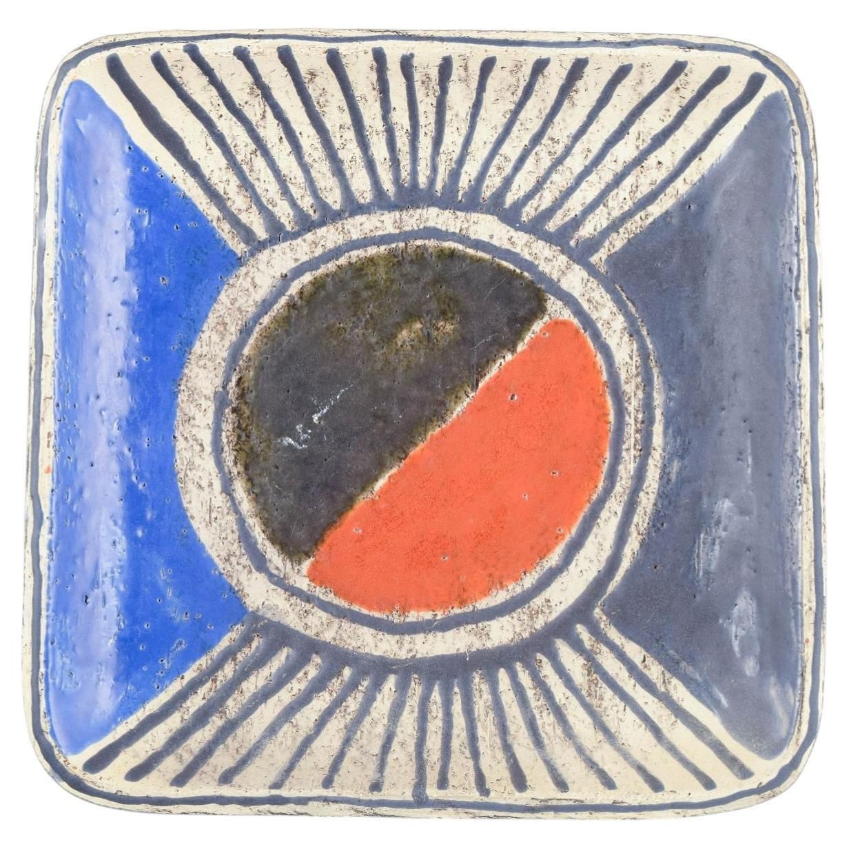 Bol/plat en grès rectangulaire Mari Simmulson pour Upsala Ekeby, années 1960