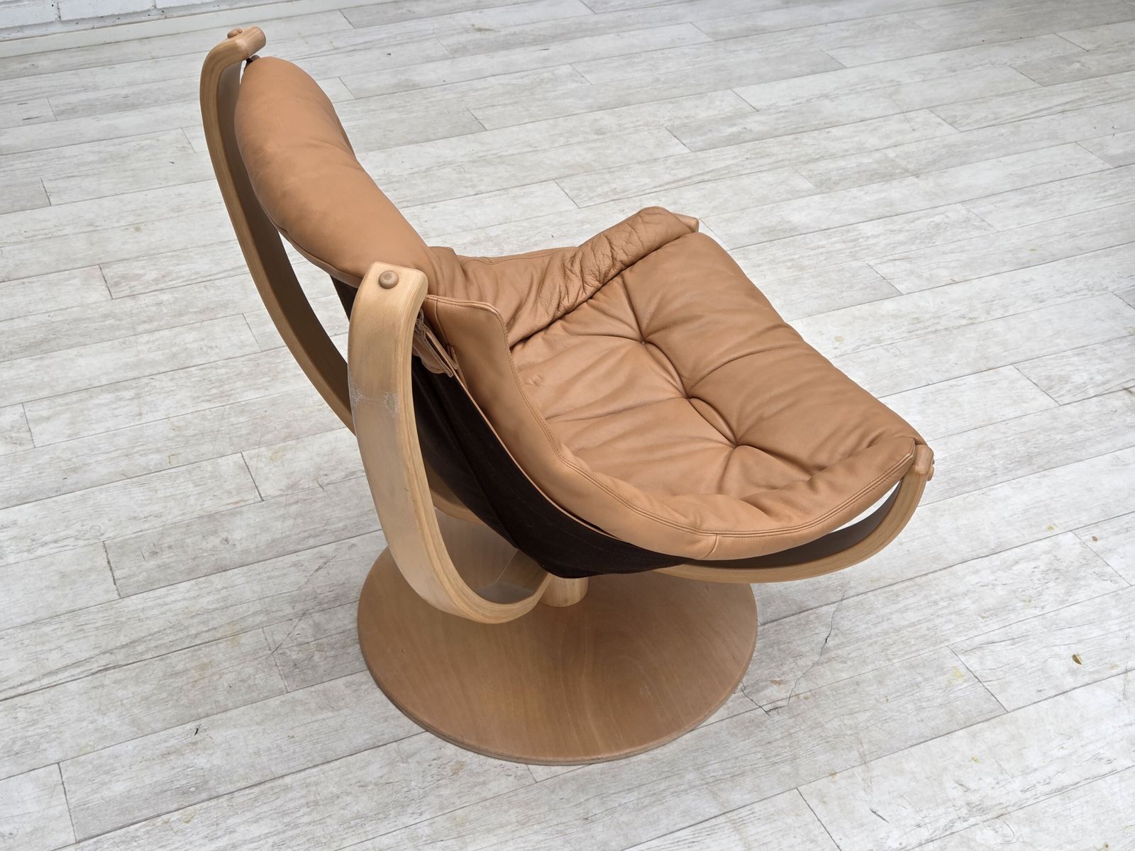 1980s, Scandinavian Swivel Armchair, Furniture Leather, Bent Wood. photo buy