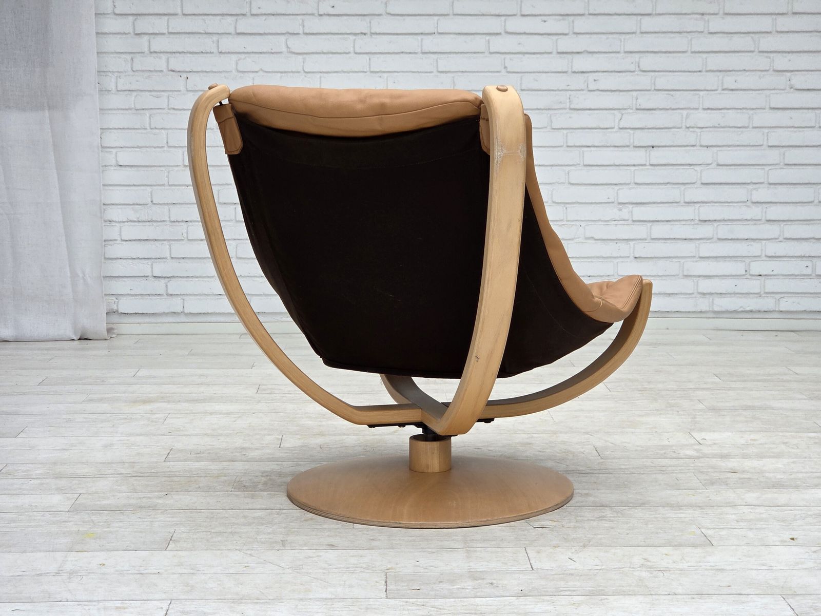 photo for sale 1980s, Scandinavian Swivel Armchair, Furniture Leather, Bent Wood.