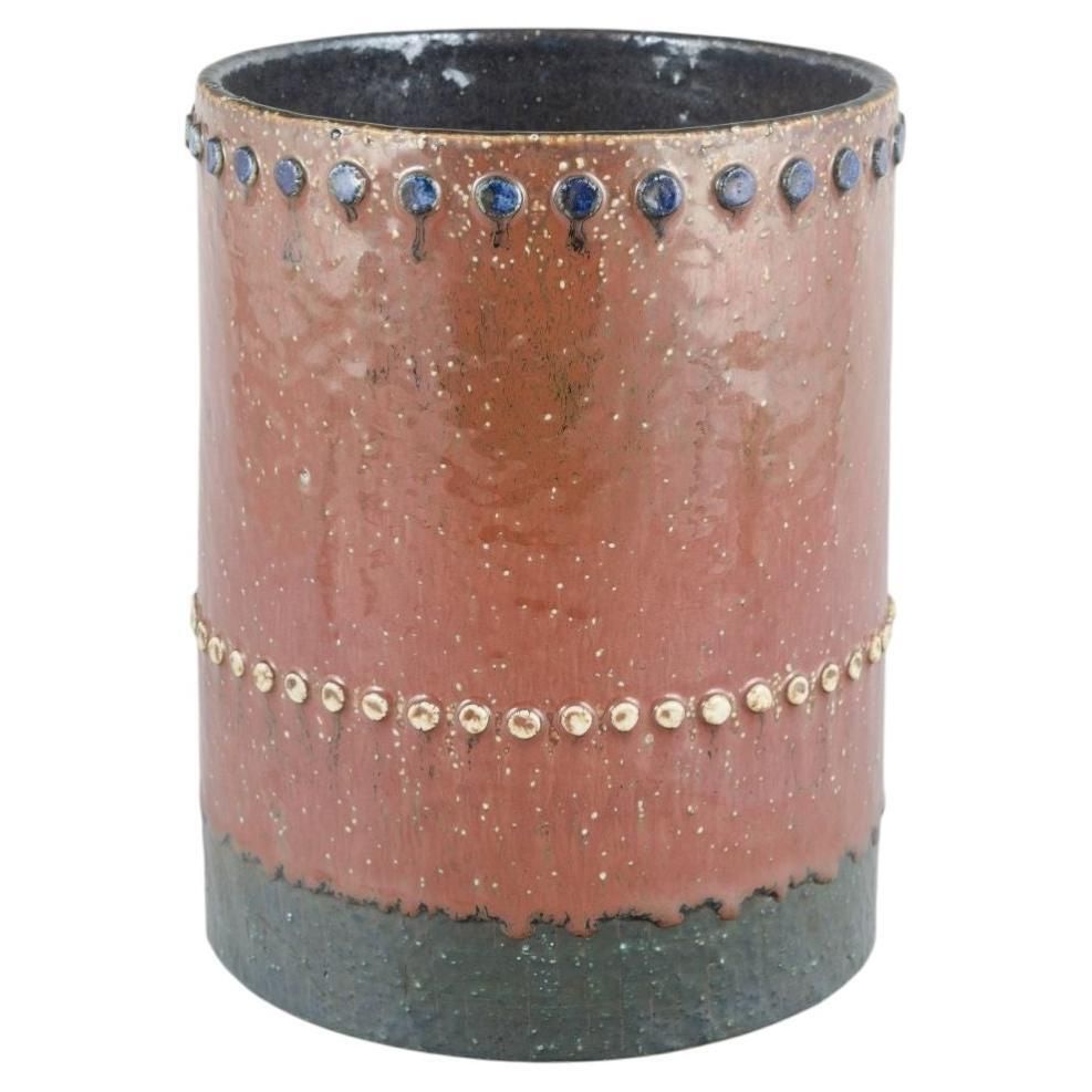 Sylvia Leuchovius, Rörstrand. Cylindrical Stoneware Vase With Studs. Mid 20th C.