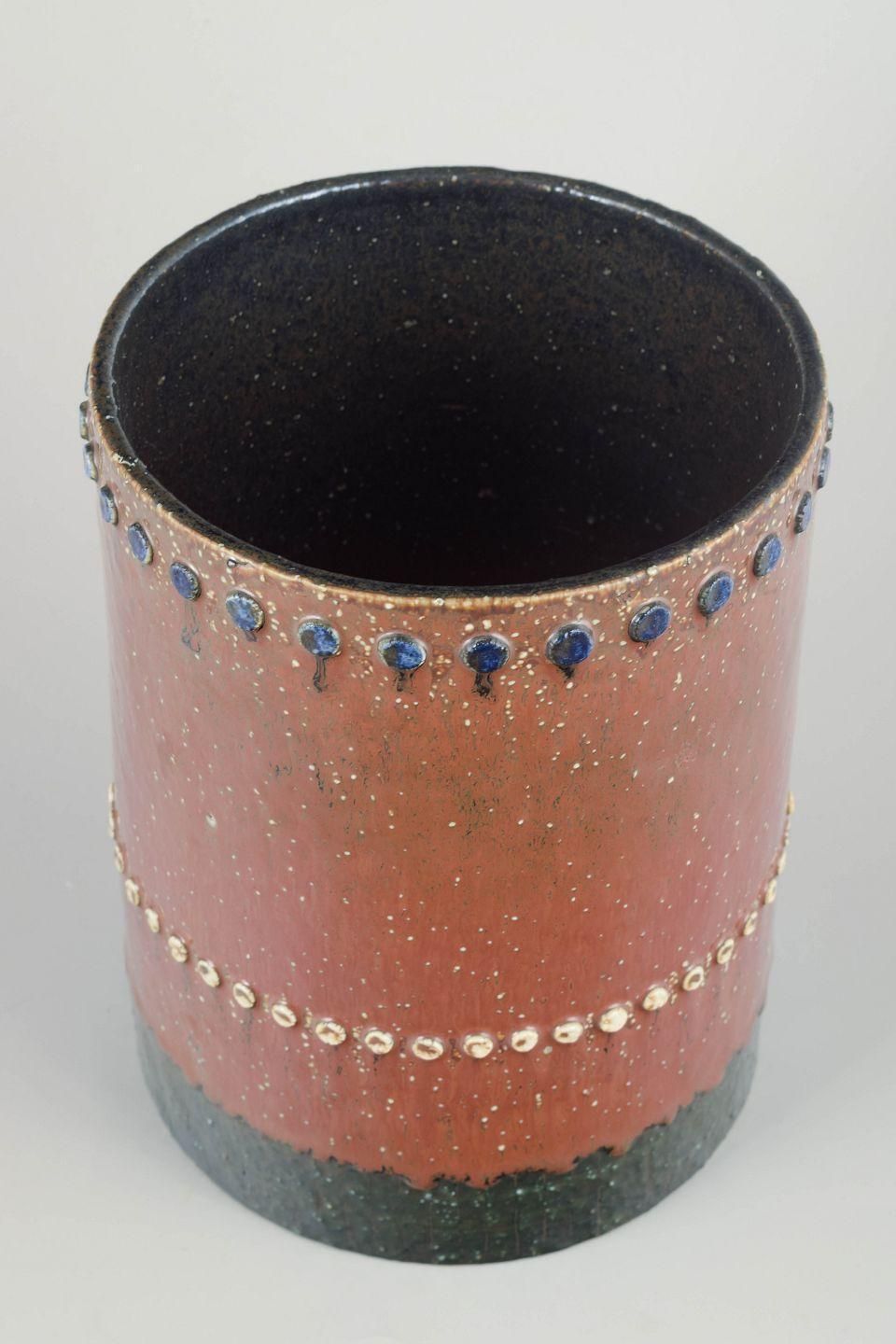 Sylvia Leuchovius, Rörstrand. Cylindrical Stoneware Vase With Studs. Mid 20th C. photo furniture