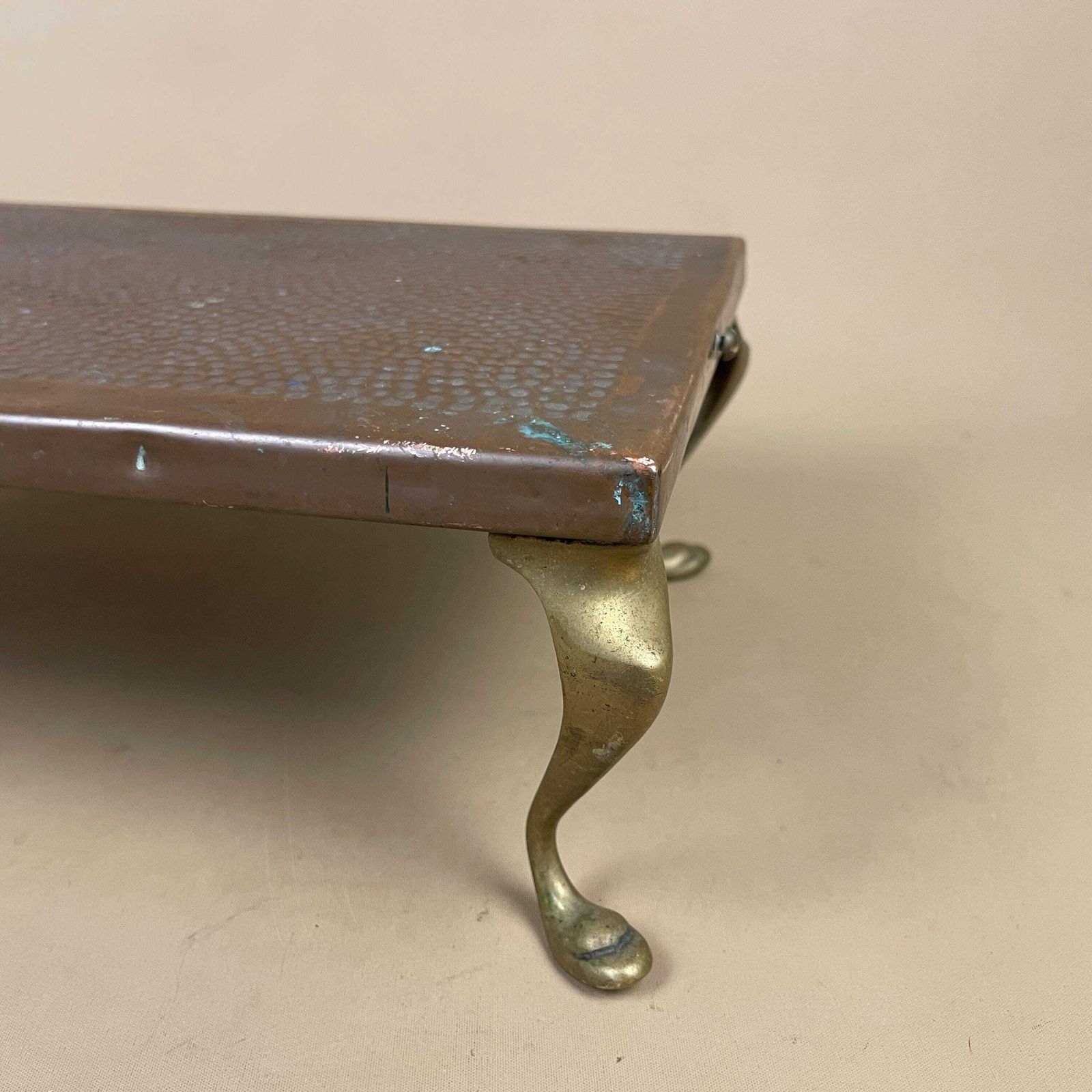 Antique Copper Trivet Rectangular Brass Legs Pot Stand Cottage Farmhouse Kitchen Decor Rustic Display photo 65.0