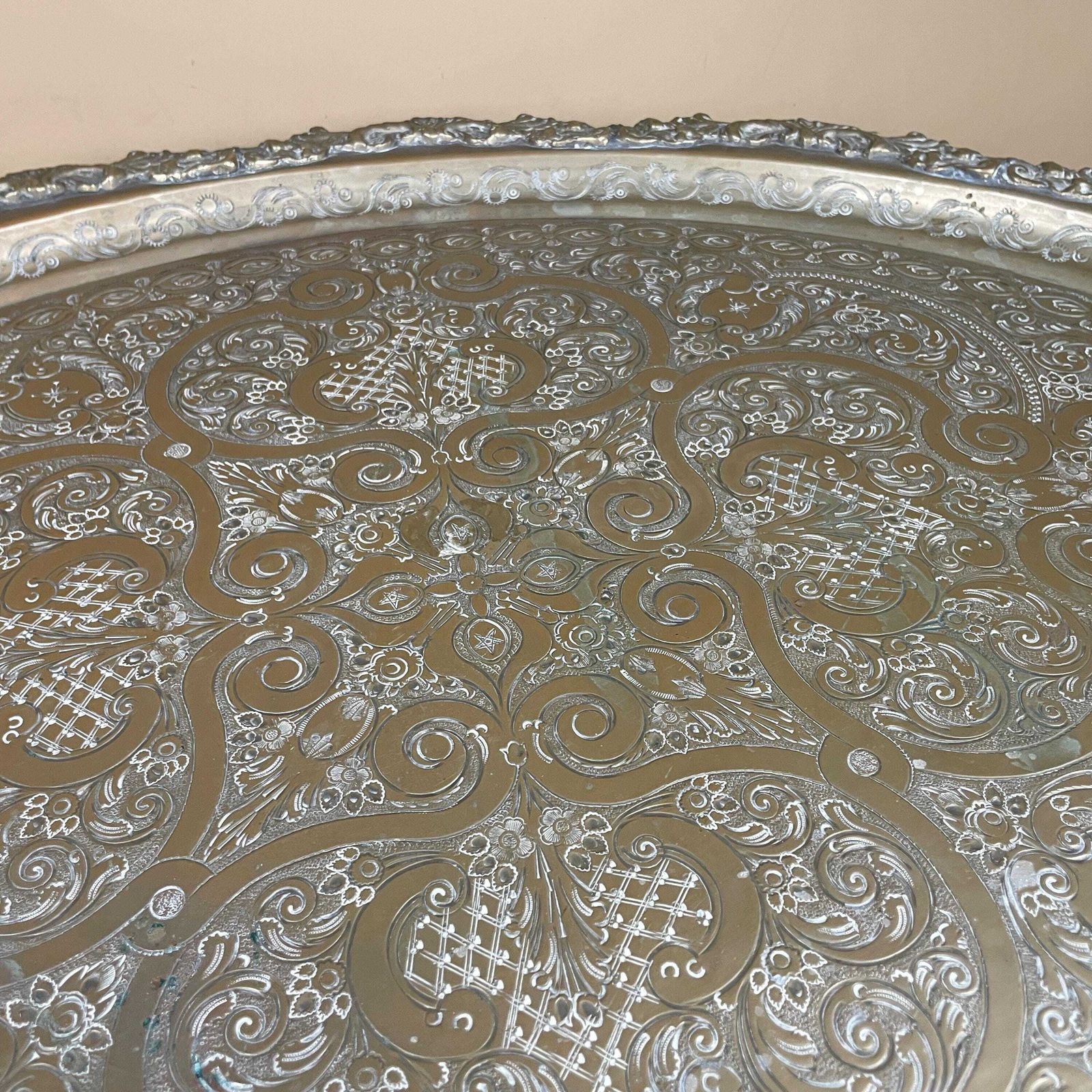 photo furniture Large Ornate Serving Tray Footed Silverplate Butler Tea Platter With Handles Antique Hollywood Regency Centerpiece Home Decor