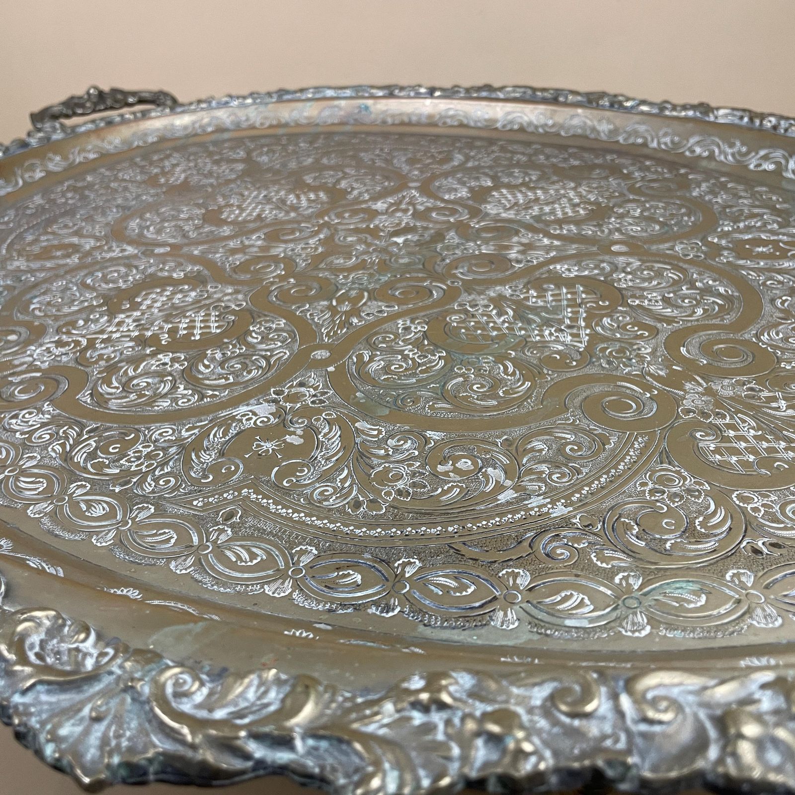 165.0 Large Ornate Serving Tray Footed Silverplate Butler Tea Platter With Handles Antique Hollywood Regency Centerpiece Home Decor photo