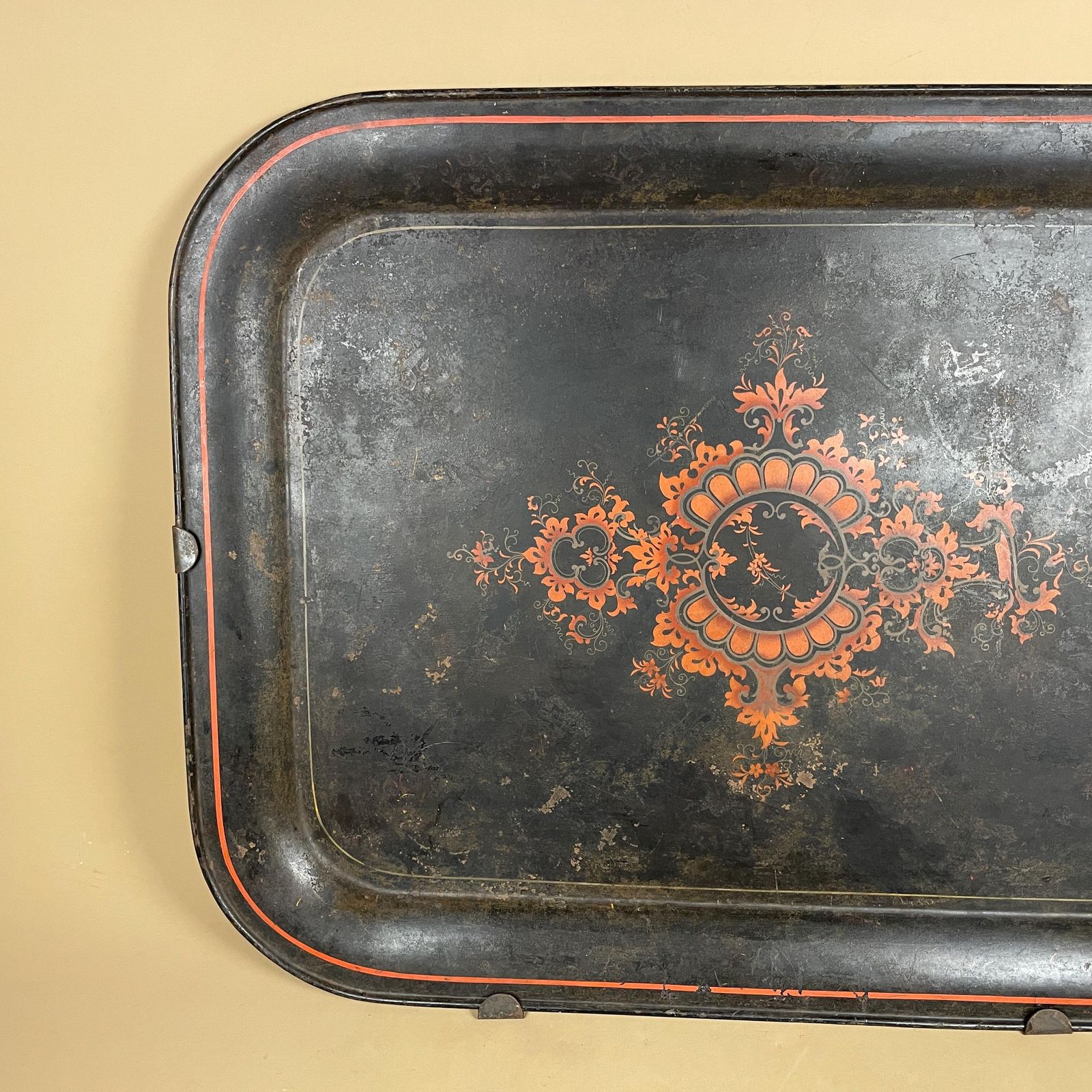 Antique Metal Serving Tray Large Black Red Toleware Tin Wall Art Platter Victorian Gothic Home Decor Primitive Tea Butler Tray photo Home Decor