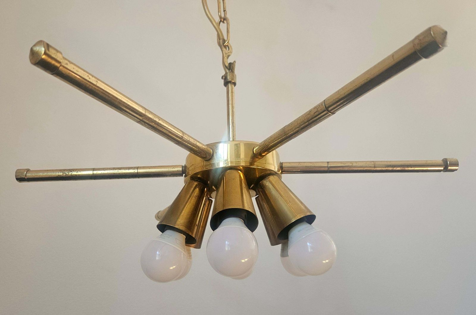 Zeldzame mid-century messing kroonluchter, jaren 1970 photo Verlichting