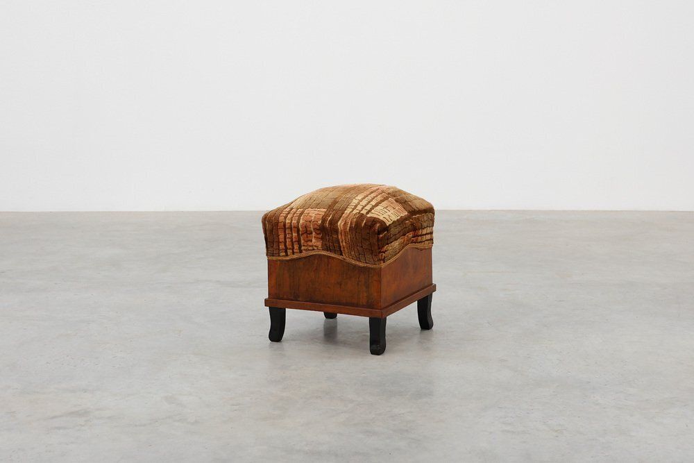 Art Deco Walnut Ottoman With Velvet Upholstery Italy 1920s photo 1781.0
