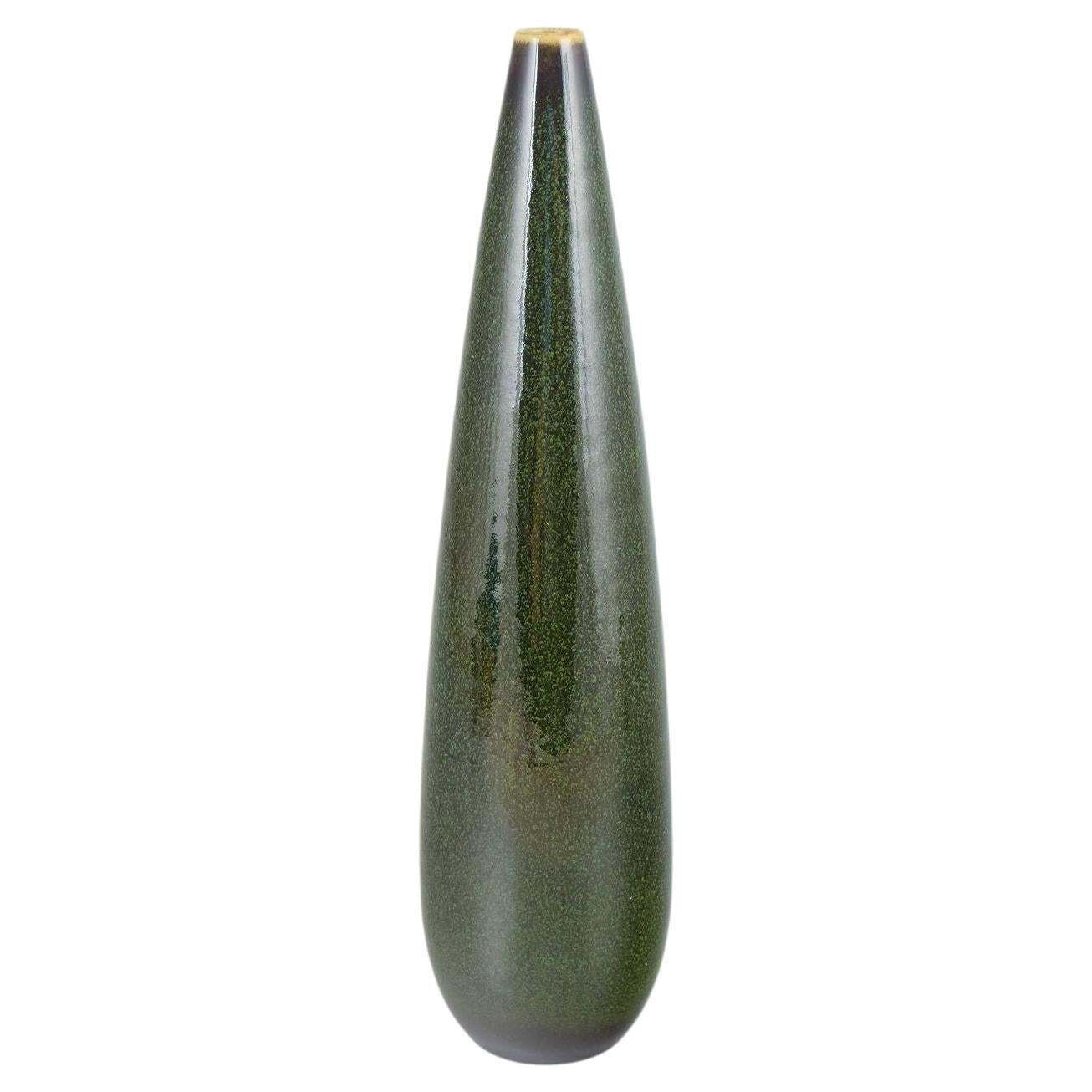 Carl Harry Stålhane For Rörstrand. Tall Ceramic Vase With Deep Green Glaze.