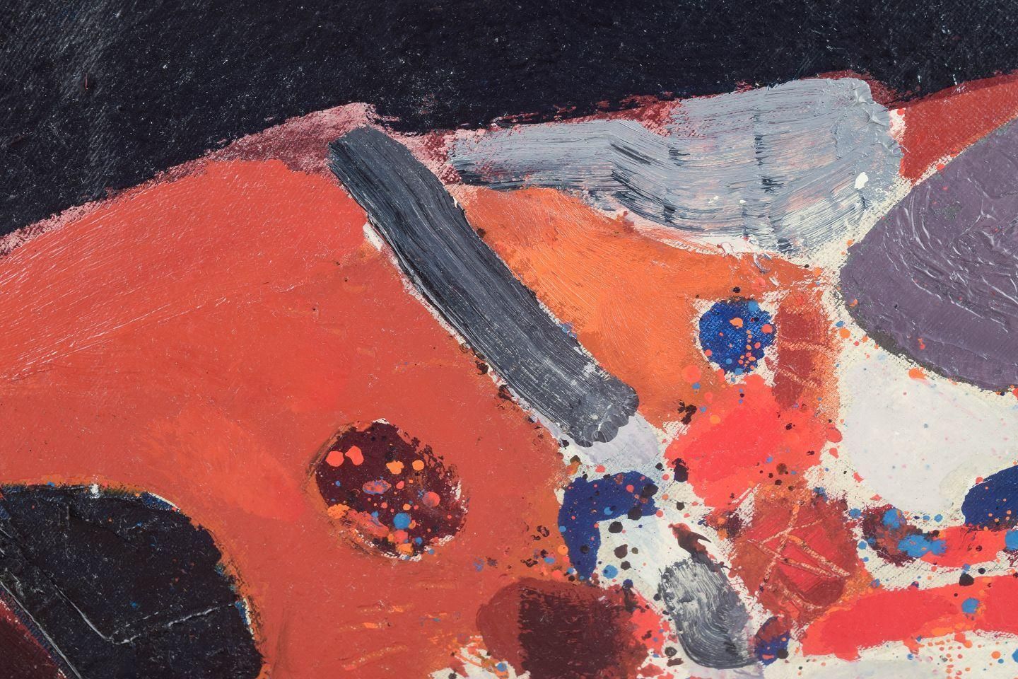 Lars Bertle. Olieverf op doek op houten paneel. Expressief abstract werk photo furniture