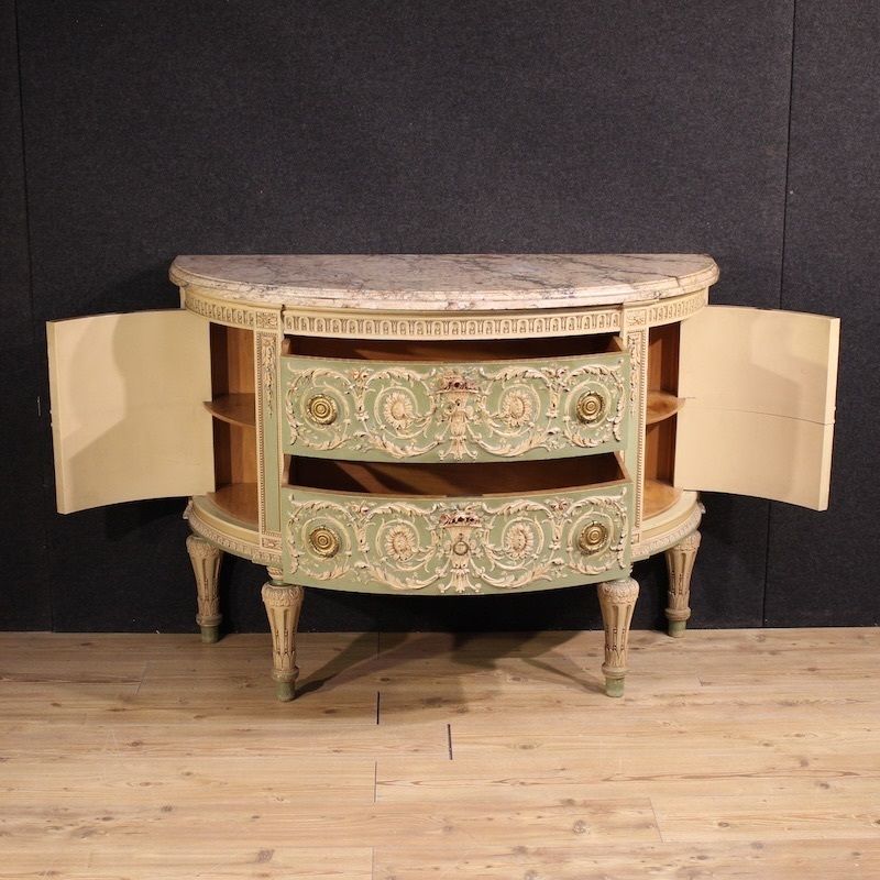 Commode demi-lune de style Bonzanigo, Louis XVI, XXe siècle, Italie photo buy
