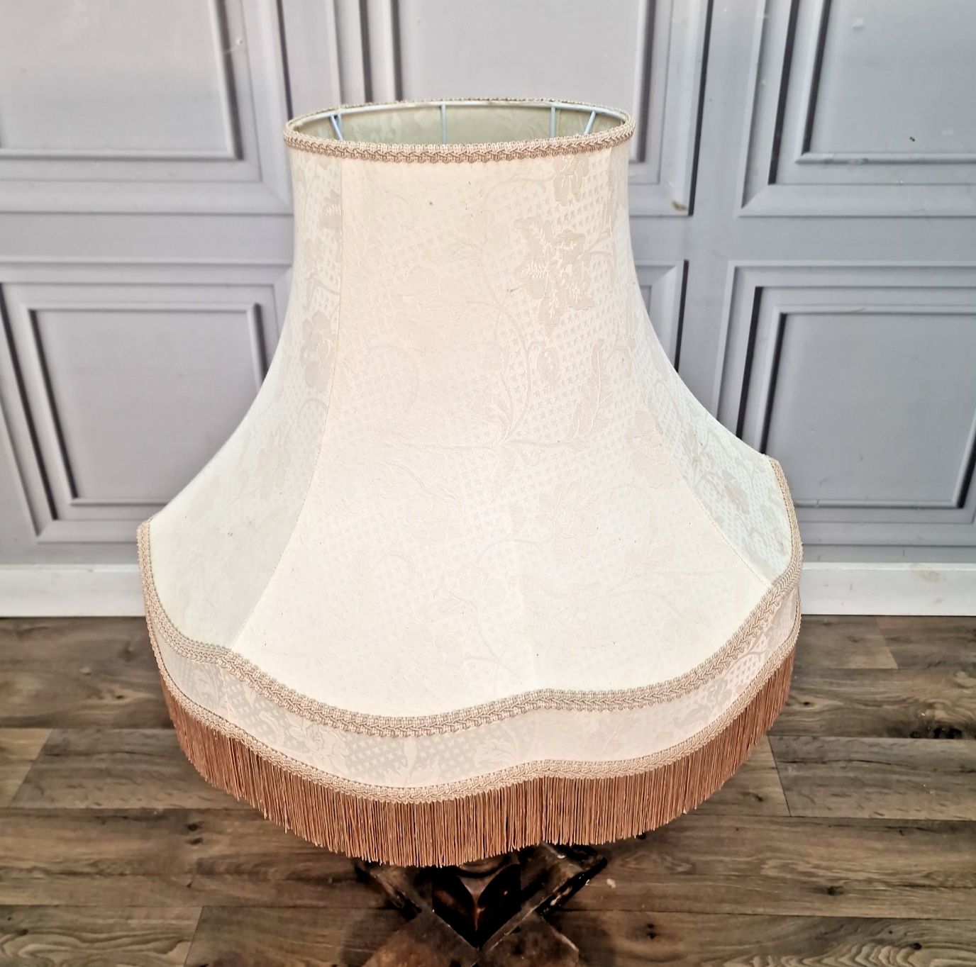 Vintage Large Lampshade   Fringe Trim Fabric Standard Lamp Light Shade   Retro