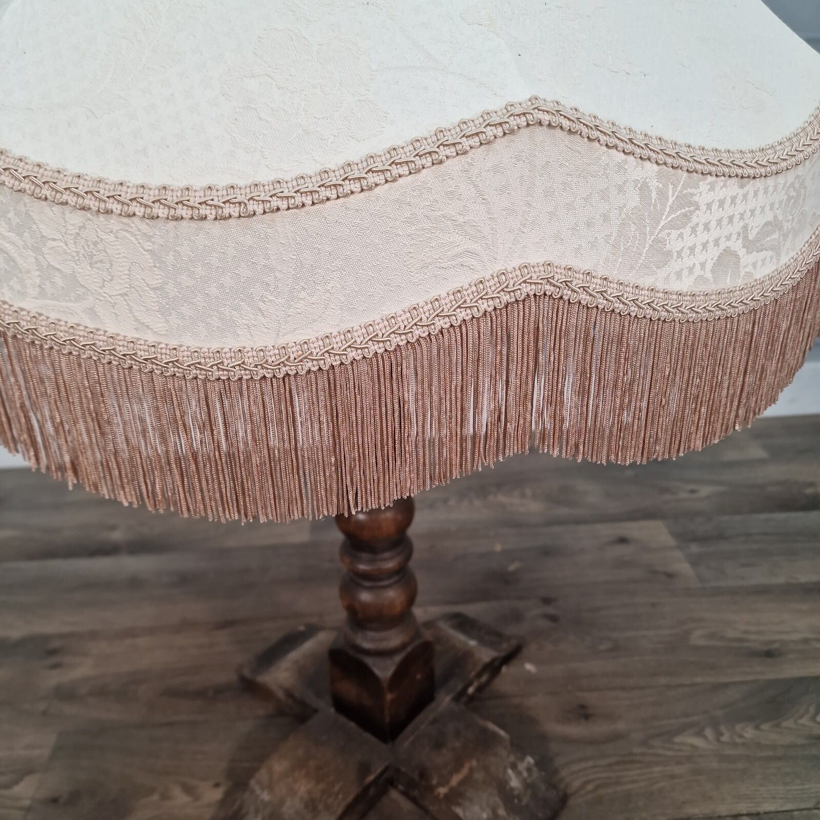 Vintage Large Lampshade   Fringe Trim Fabric Standard Lamp Light Shade   Retro photo buy