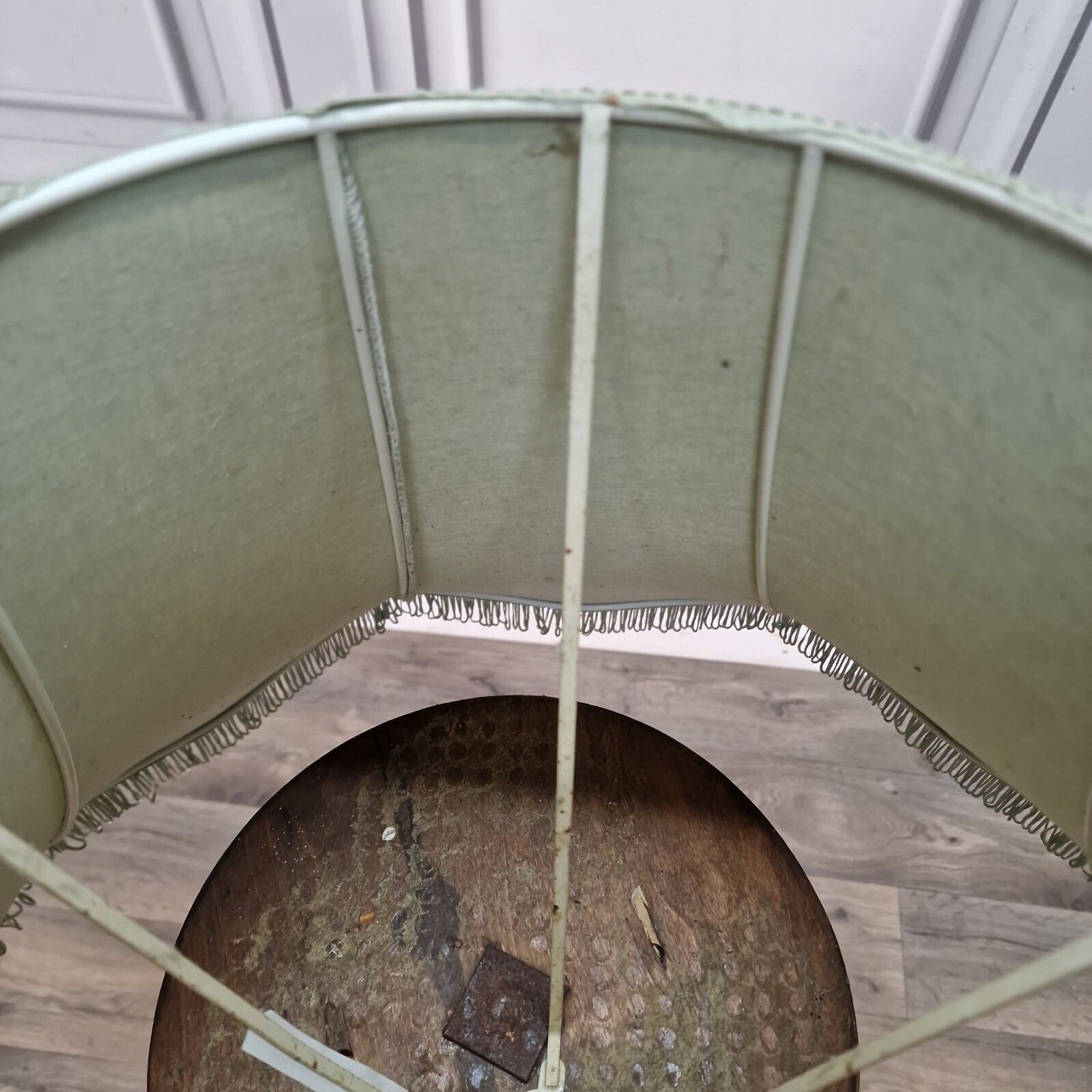 Vintage Large Lampshade   Fringe Trim Fabric Standard Lamp Light Shade   Retro photo vintage