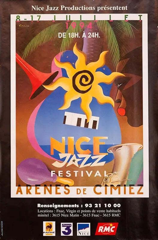 Affiche sérigraphiée du Nice Jazz Festival 1994, par Razzia