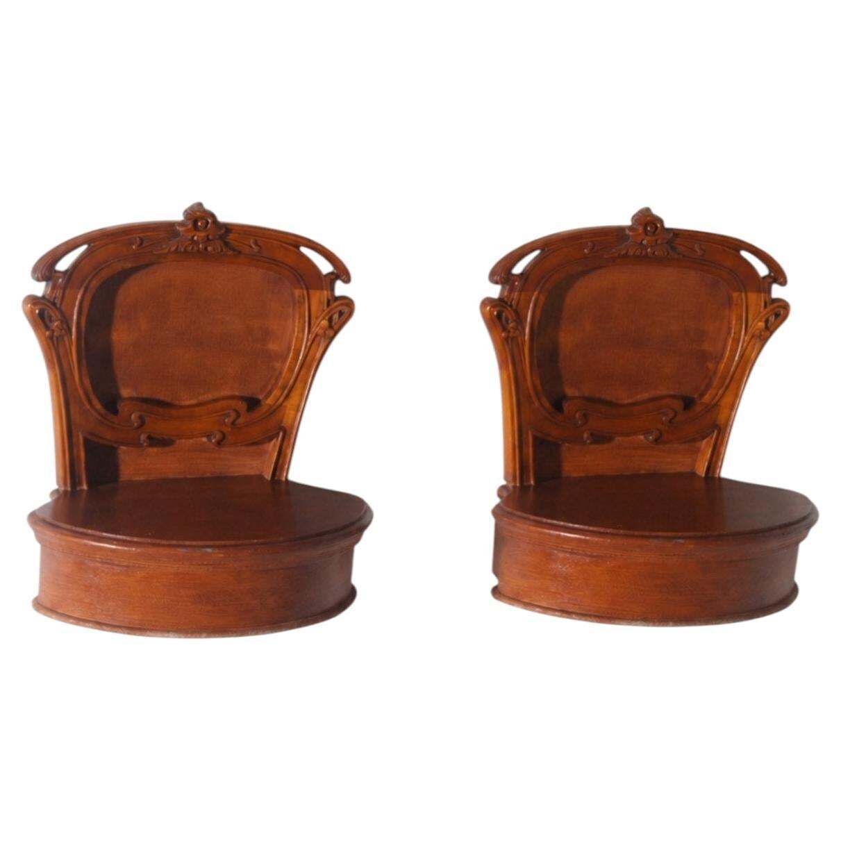 Italian Art Deco Era Wall Mounted Bedside Tables With Floral Inlays