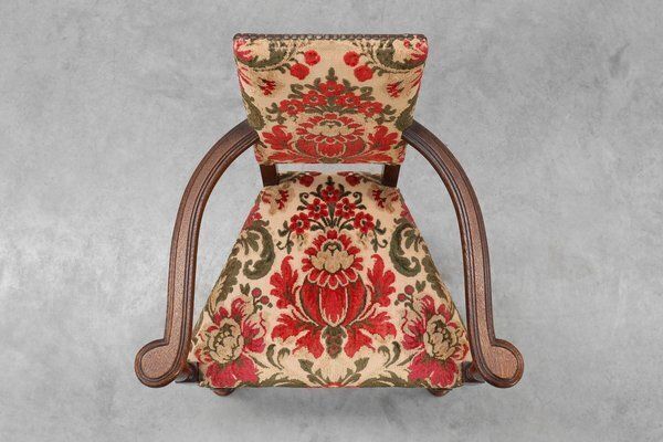 photo vinterior Antique Oak Louis XIII Chair With Floral Upholstery, France, 1890