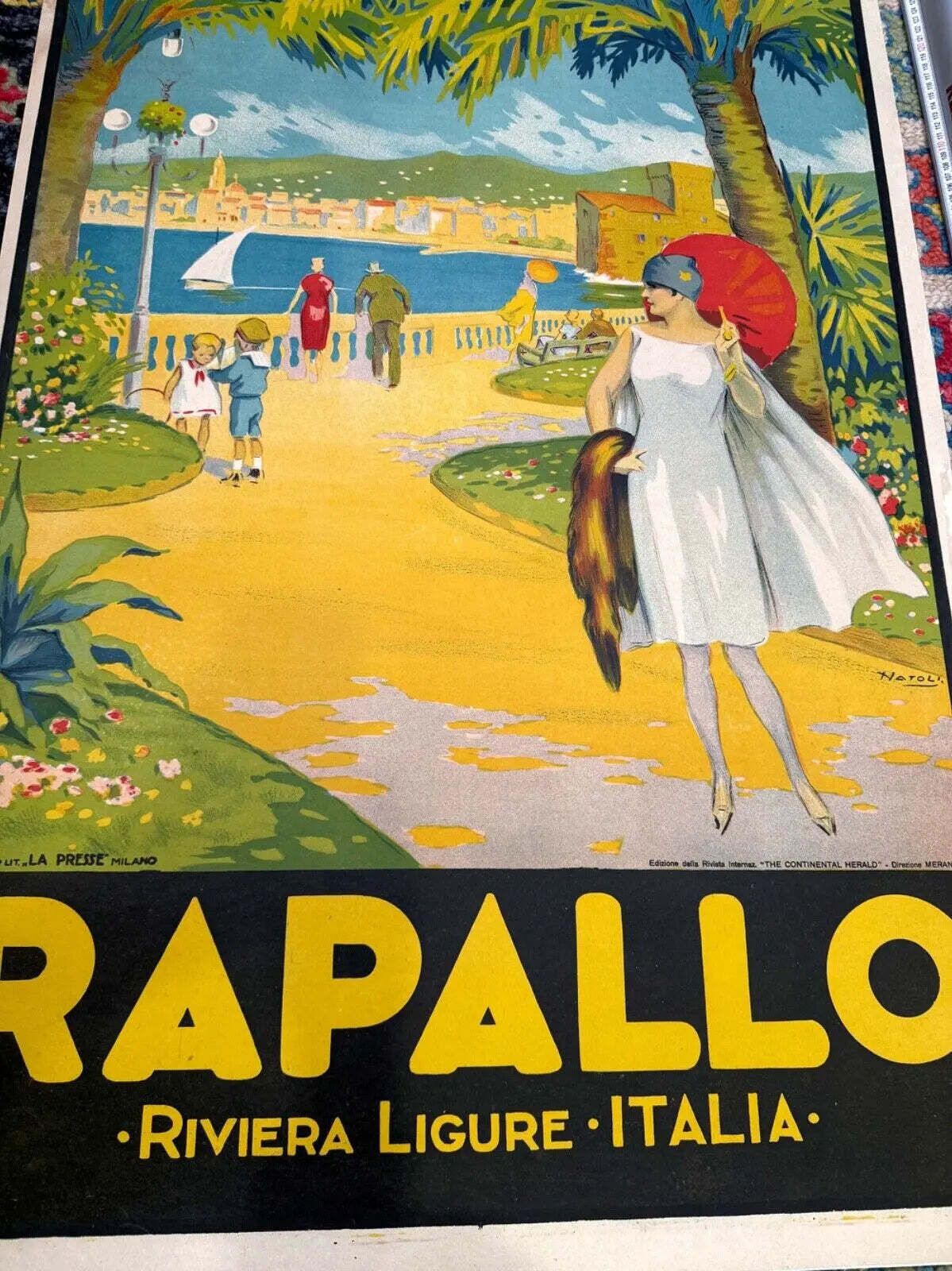 Original 1924 Rapallo Italian Riviera Travel Poster By Natoli photo furniture