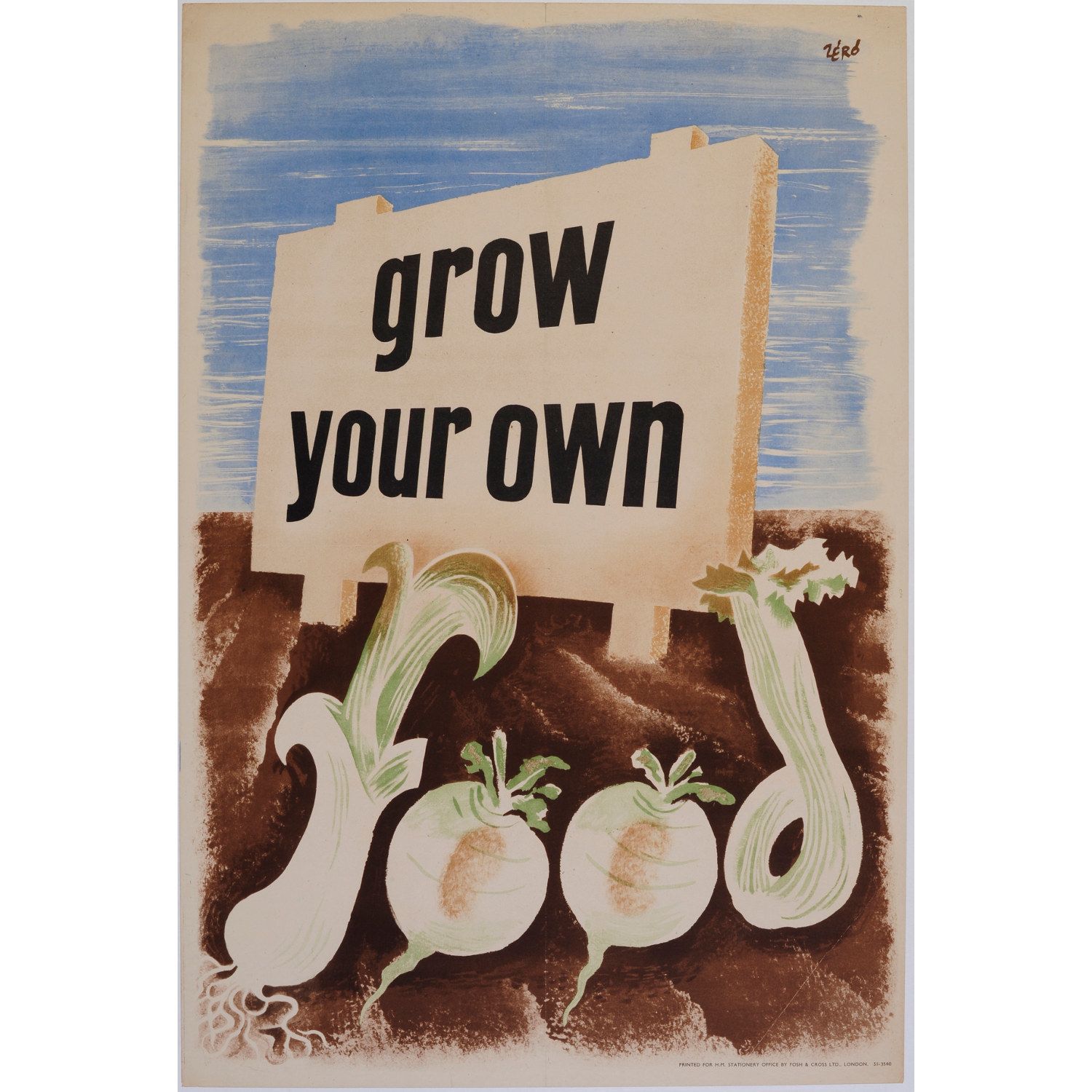 ‘Zero’ Hans Schleger Grow Your Own Food Surreal Original Vintage Poster