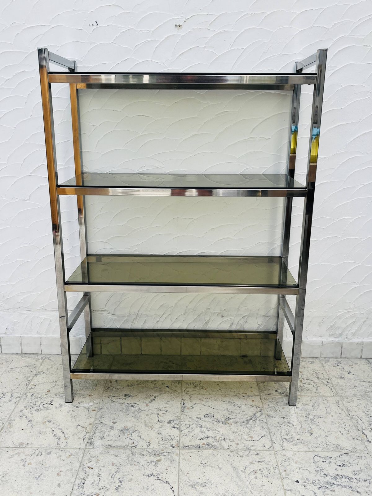 photo buy Chrome And Smoked Glass Designer Shelf In Italian Style From The 1970s