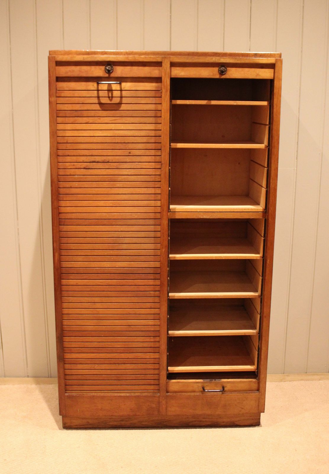 French Oak Double Tambour Front Filing Cabinet photo Furniture
