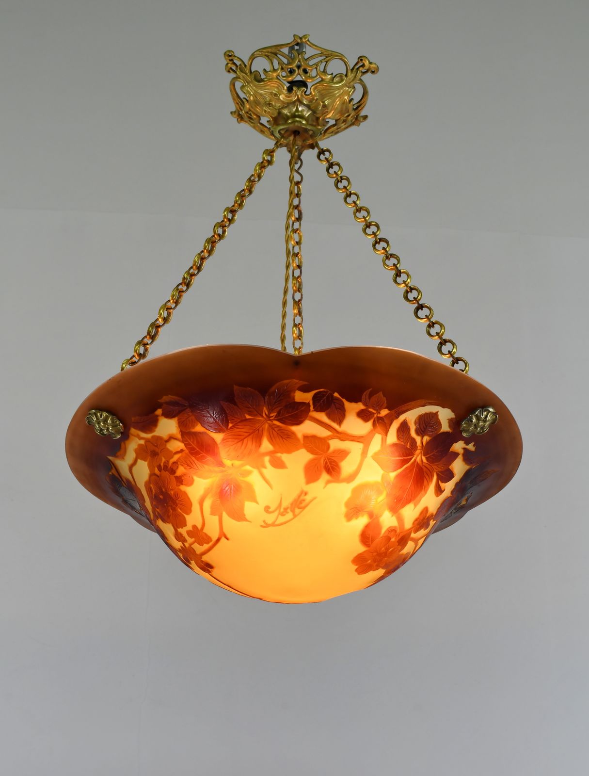 Franse art deco cameo hanglamp van Gallé, jaren 1920, Frankrijk photo for sale
