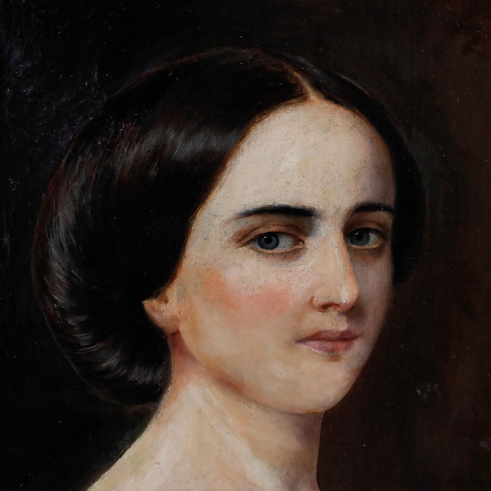 Mid 19th Century Oil   Portrait Of A Fashionable Lady. photo vintage