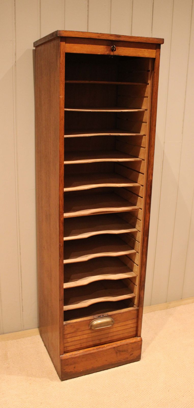 Single French Oak Tambour Front Filing Cabinet photo Furniture