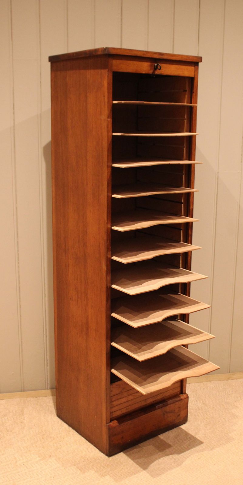 Single French Oak Tambour Front Filing Cabinet photo vintage
