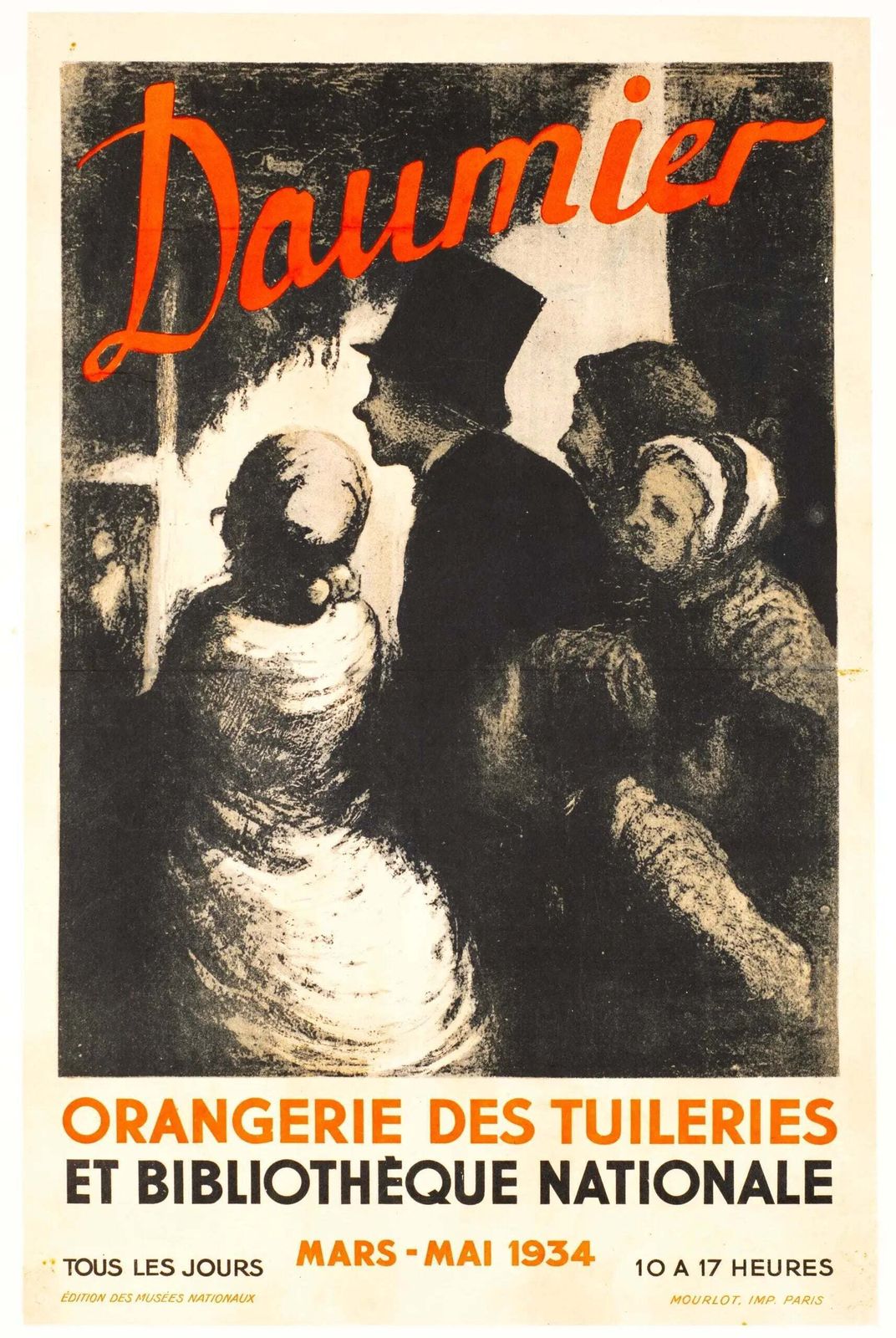 Original 1934 Daumier Orangerie Paris Stone Lithograph Exhibition Poster