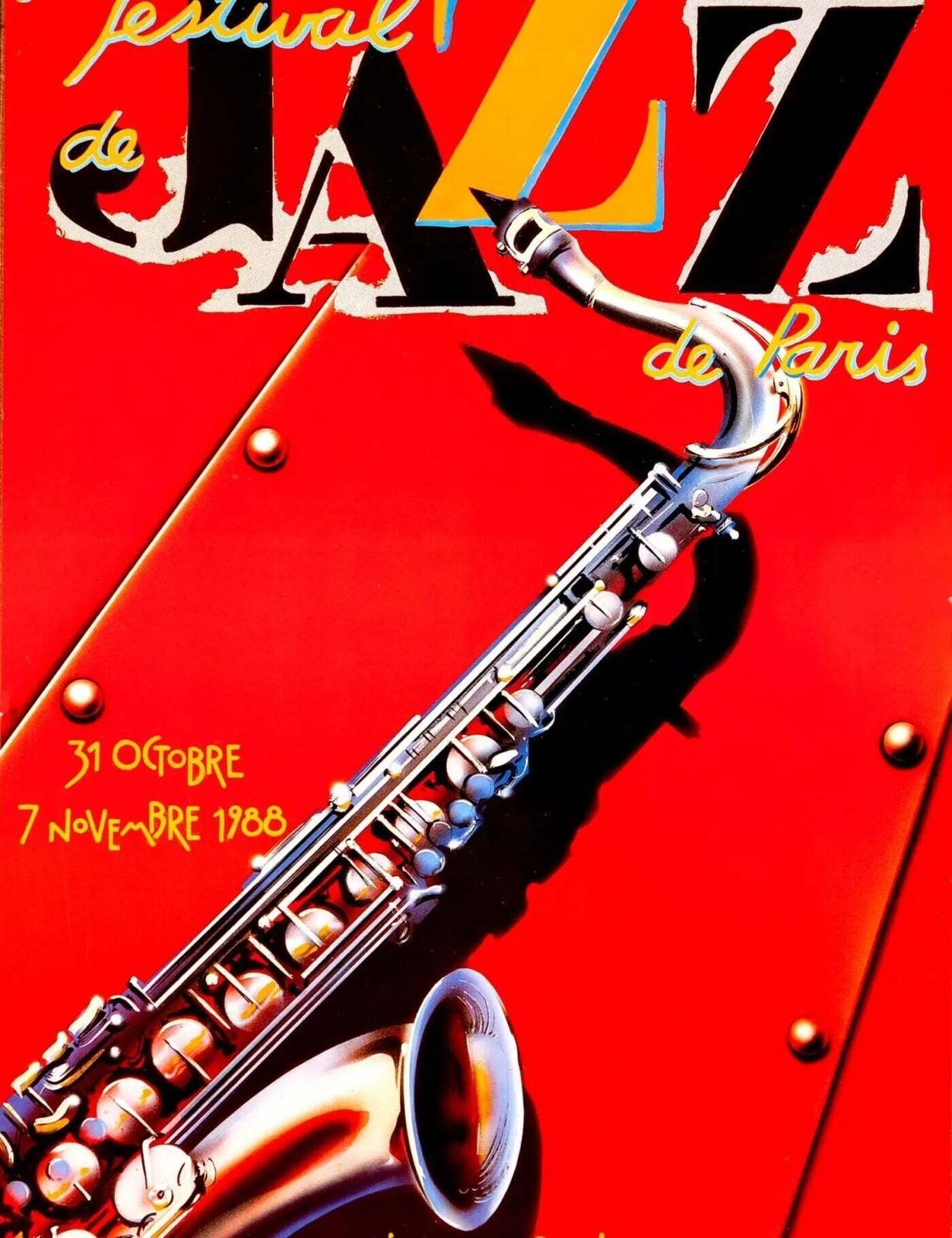 Affiche vintage lithographiée Peter Klasen, Paris Jazz Festival 1988 photo furniture