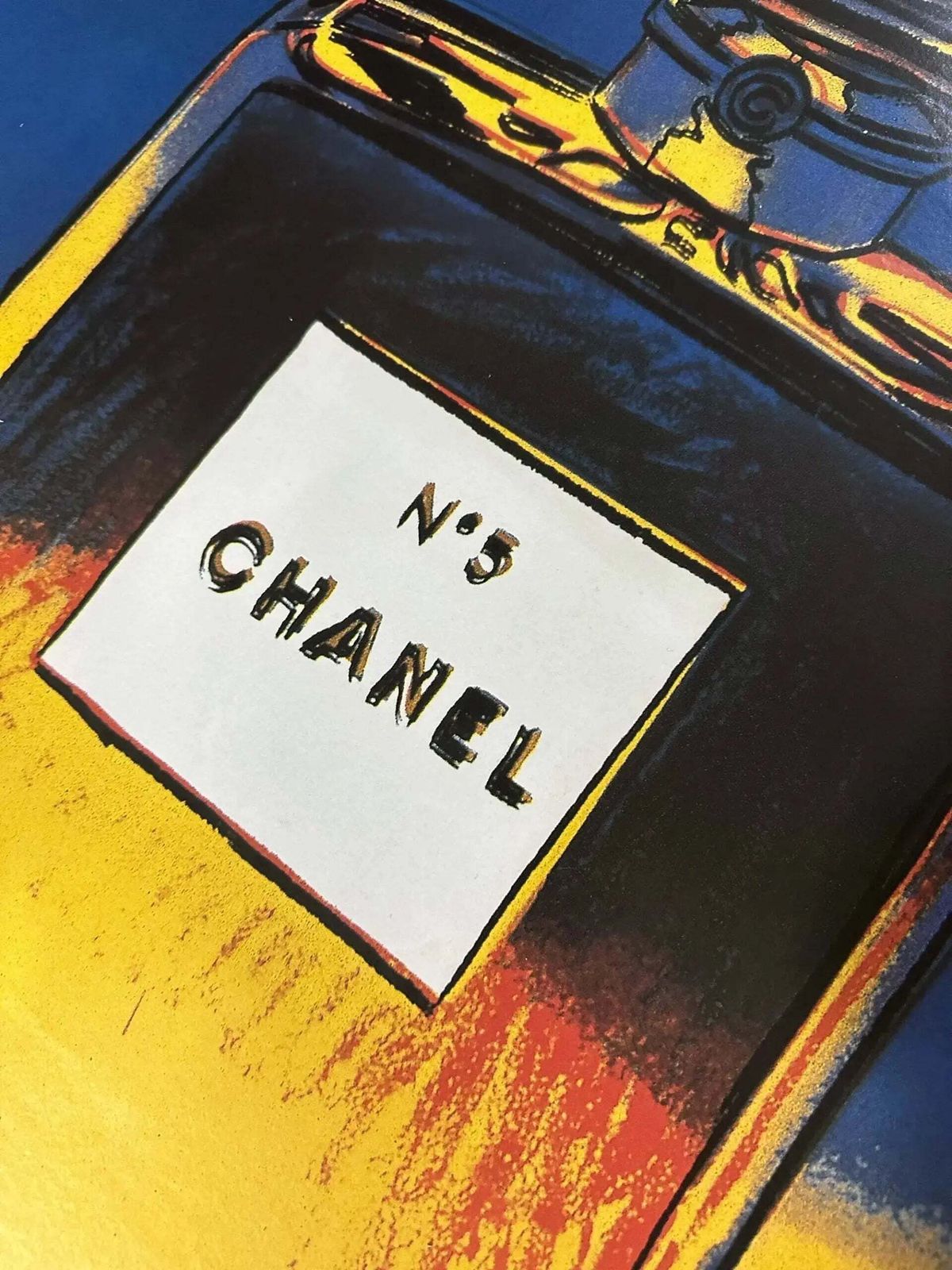 Original Andy Warhol Chanel No. 5 Yellow Blue Vintage Pop Art Poster photo furniture