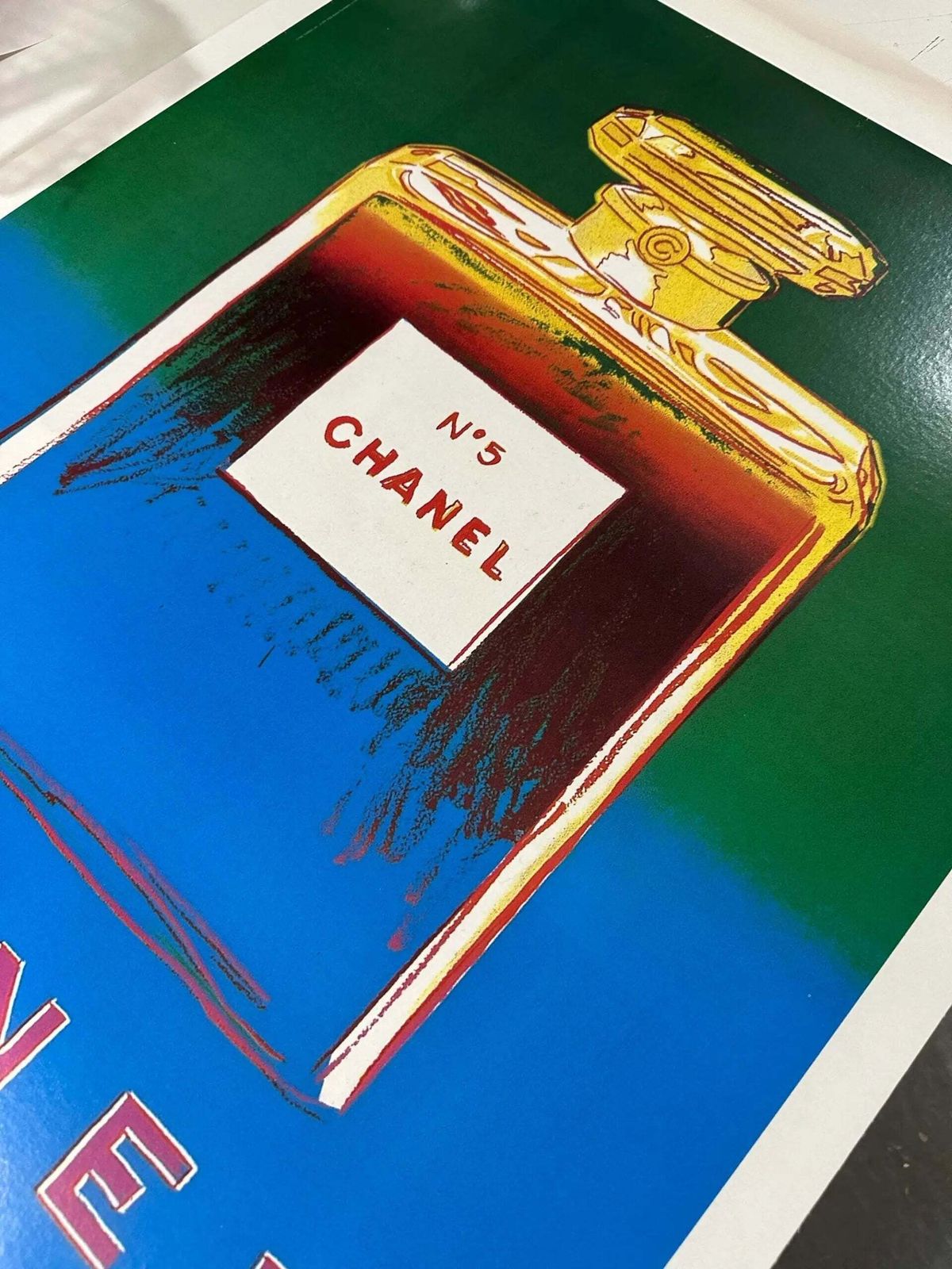 Andy Warhol Chanel N5 Perfume Green Blue Vintage Lithograph Poster photo for sale
