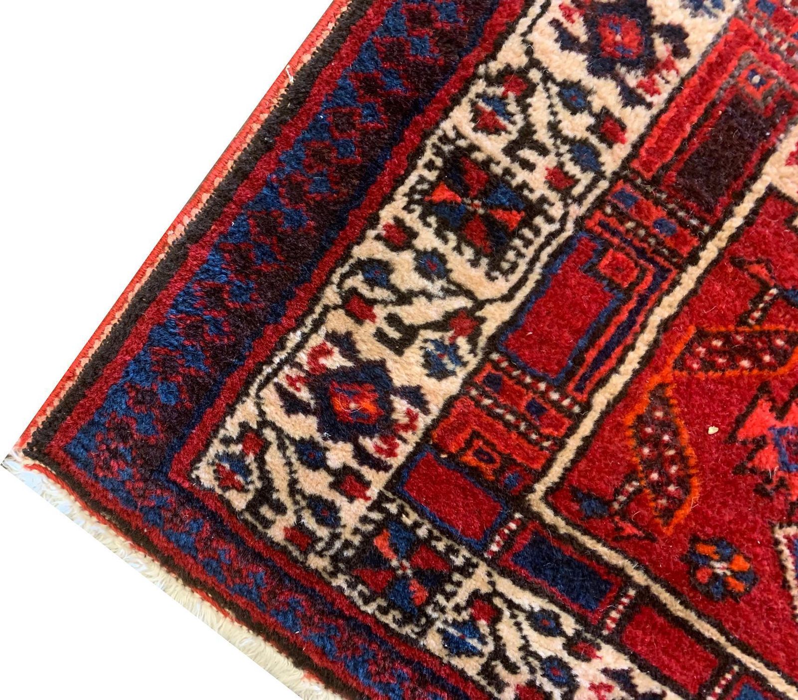 Handgemaakt loperkleed, geometrisch oosters motief, rood wollen tapijt photo 3200.0