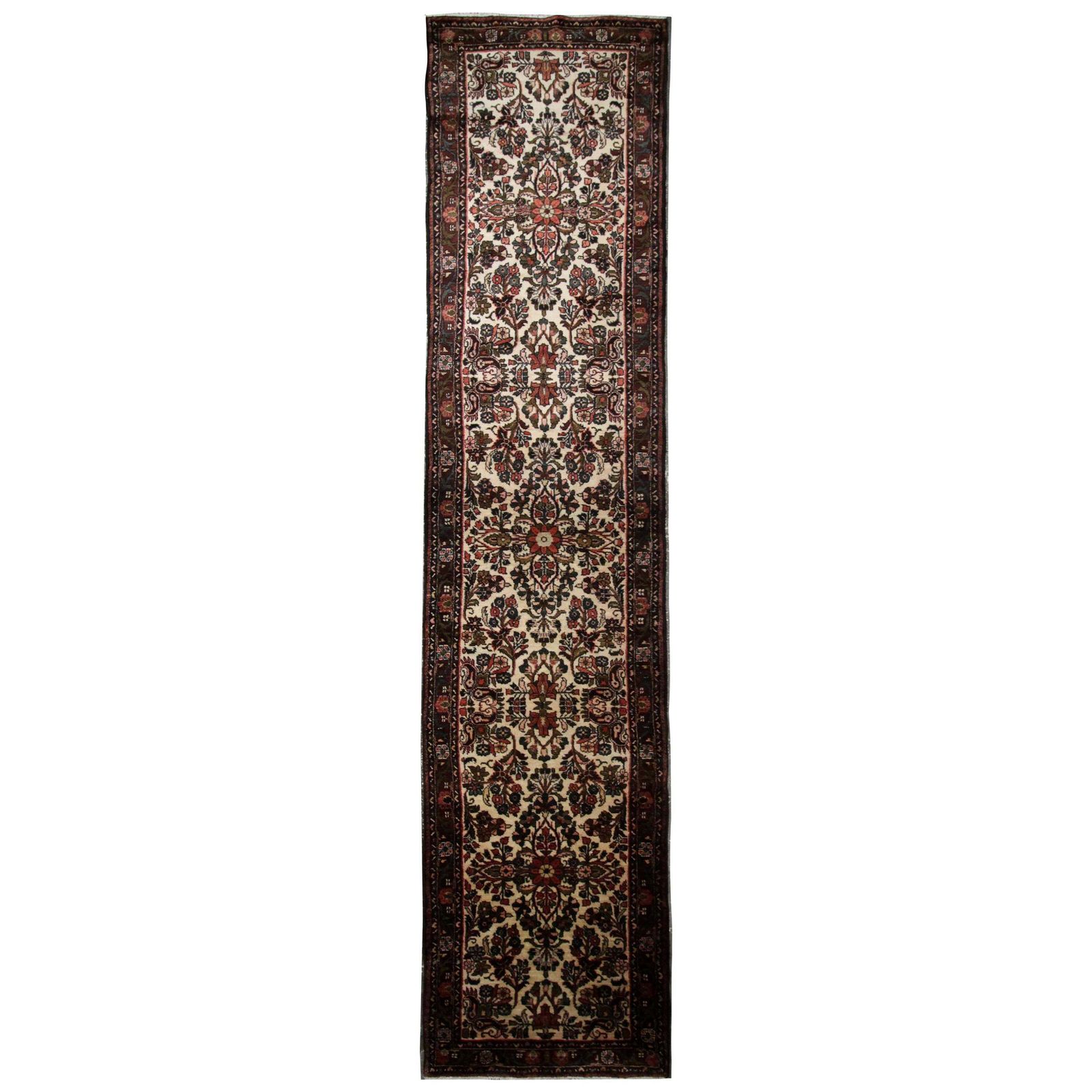 Lange handgemaakte loper, vintage Indiase loper, bloemmotief wollen traploper
