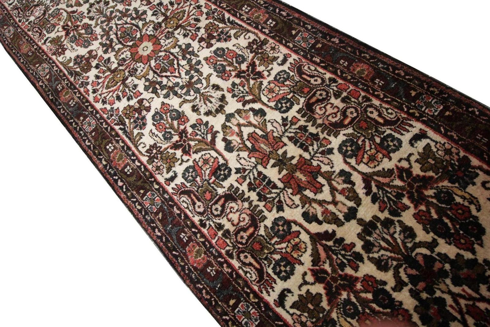 Chemin de tapis long fait main, tapis de couloir vintage indien, laine florale, chemin d'escalier photo furniture